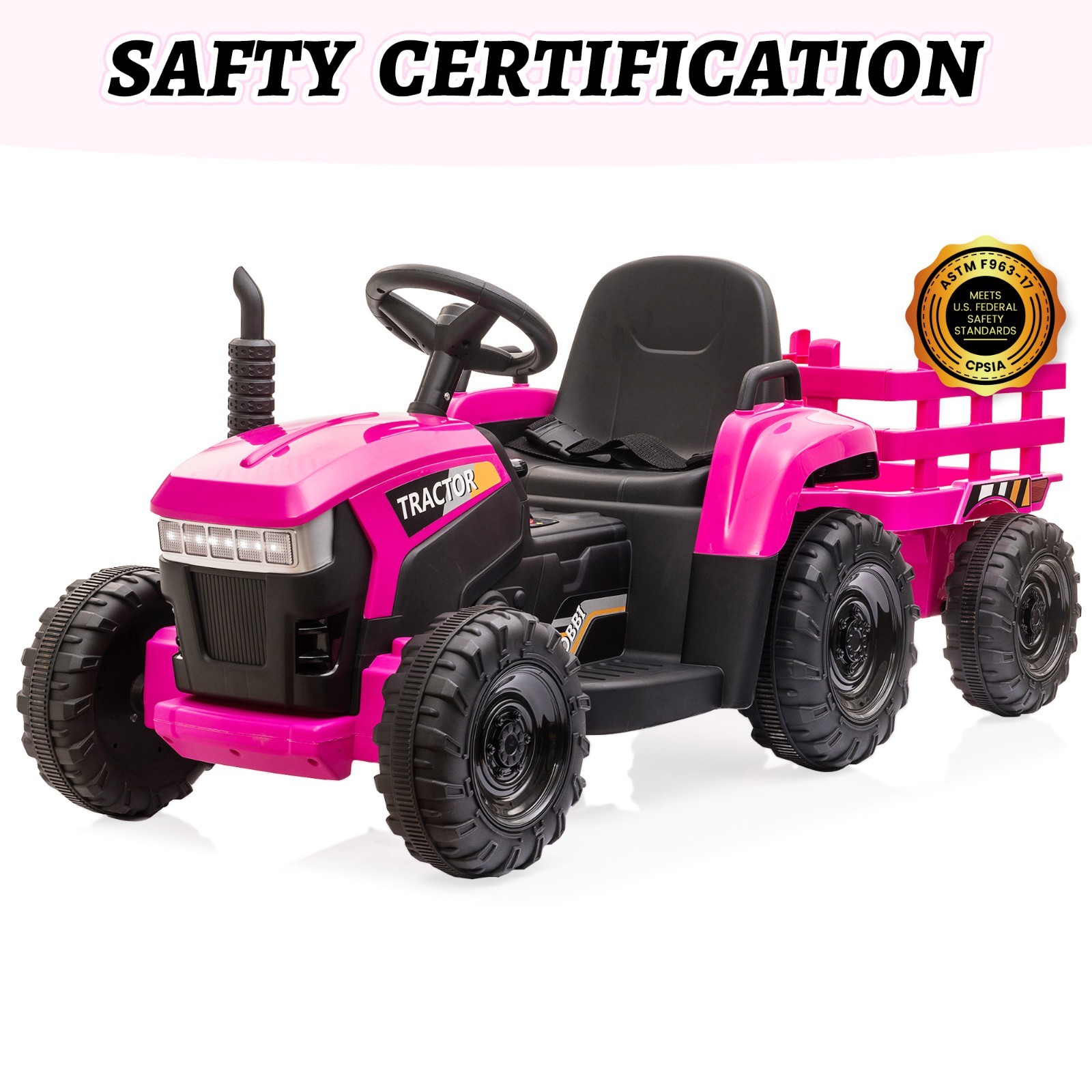 12V Kids Ride on Tractor Electric Vehicle w/Trailer 2 Motors Battery-Powered Toy