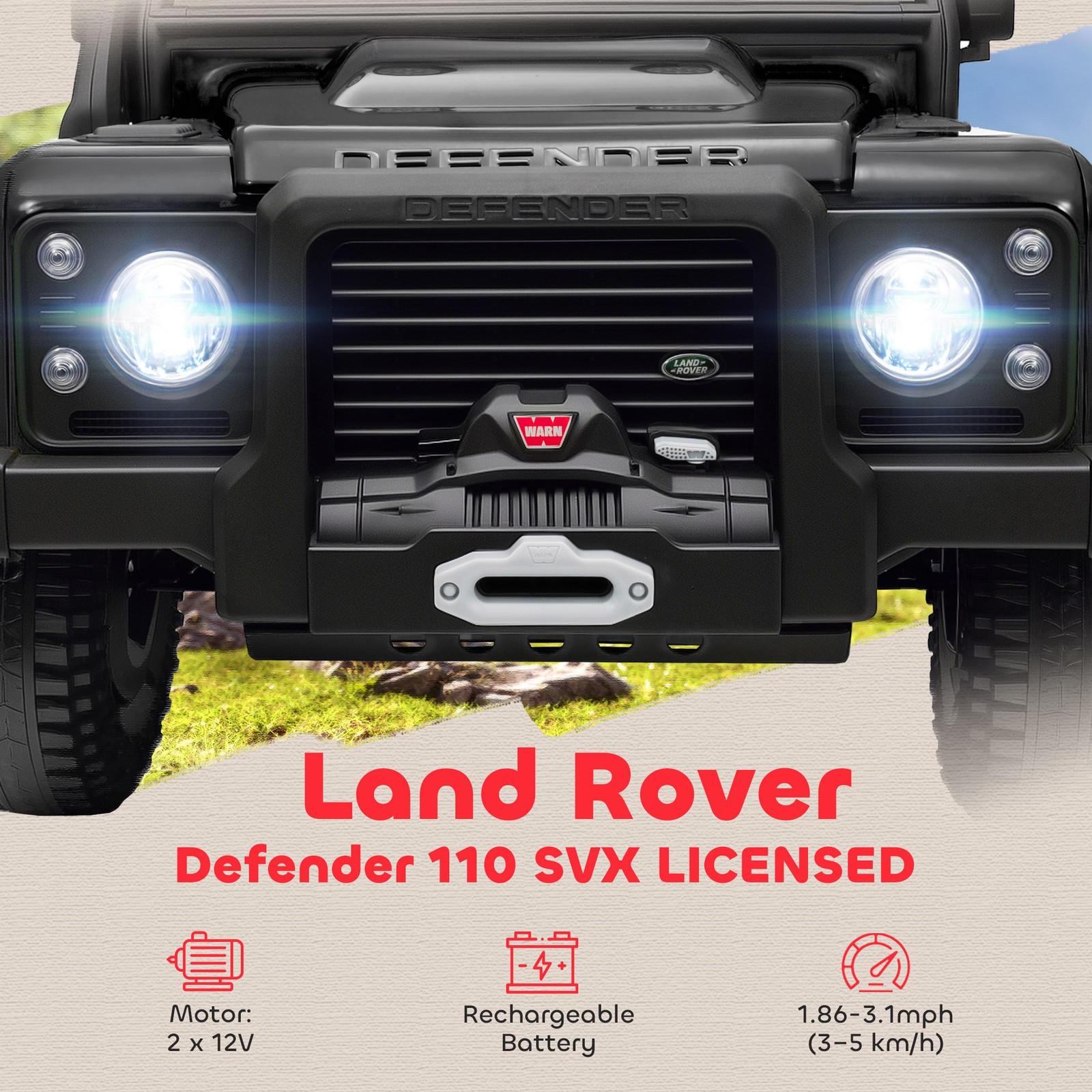 Kids Electric Car, Land Rover Licensed Off-Road Ride On Car, Black