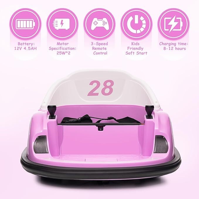 12V Kids Ride on Bumper Car 360 Degree Spin with Remote Control for Toddlers
