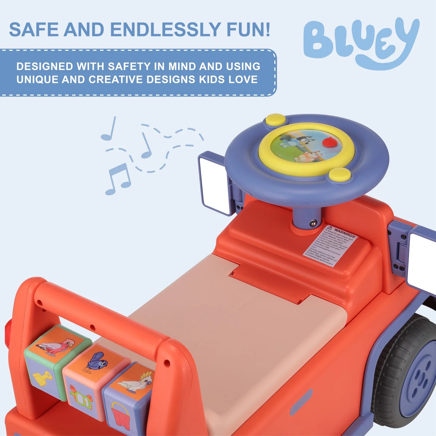 Kids Ride On Toy Bluey Push Car Truck Interactive Sounds Under Seat Storage