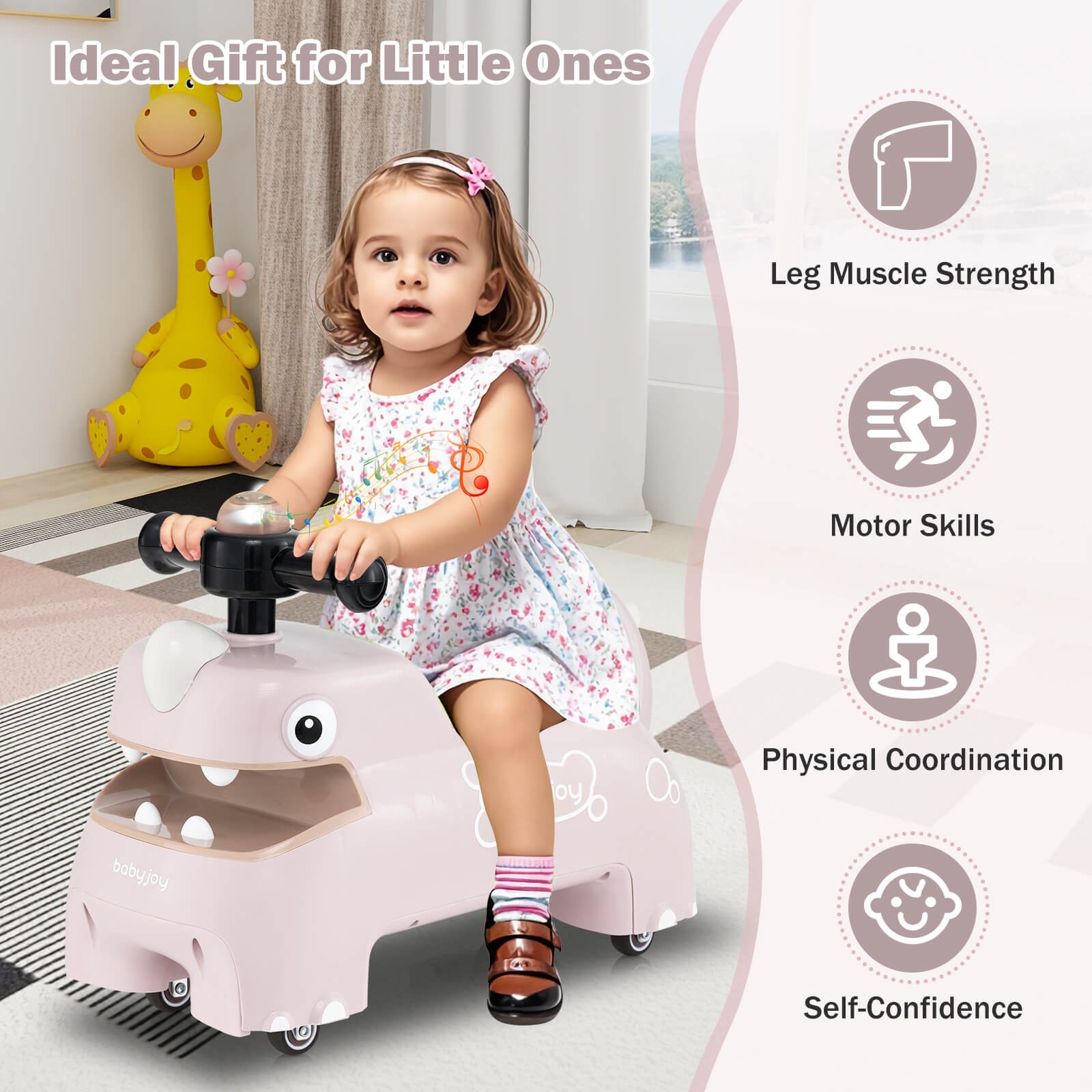 Ride on Toy Baby Dinosaur Sliding Car w/ 4 Universal Casters Under-Seat Storage