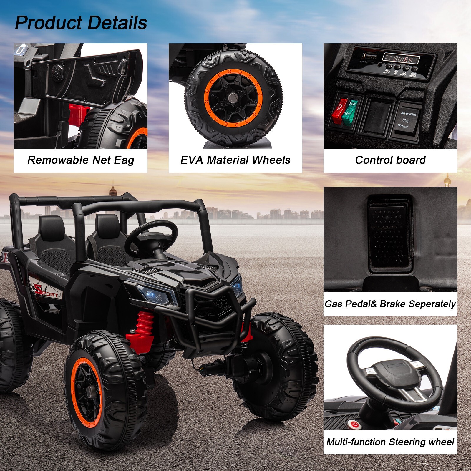 Ride On UTV Cars 2 Seater,24V 4WD Off-Road Electric Vehicles With Remote Control