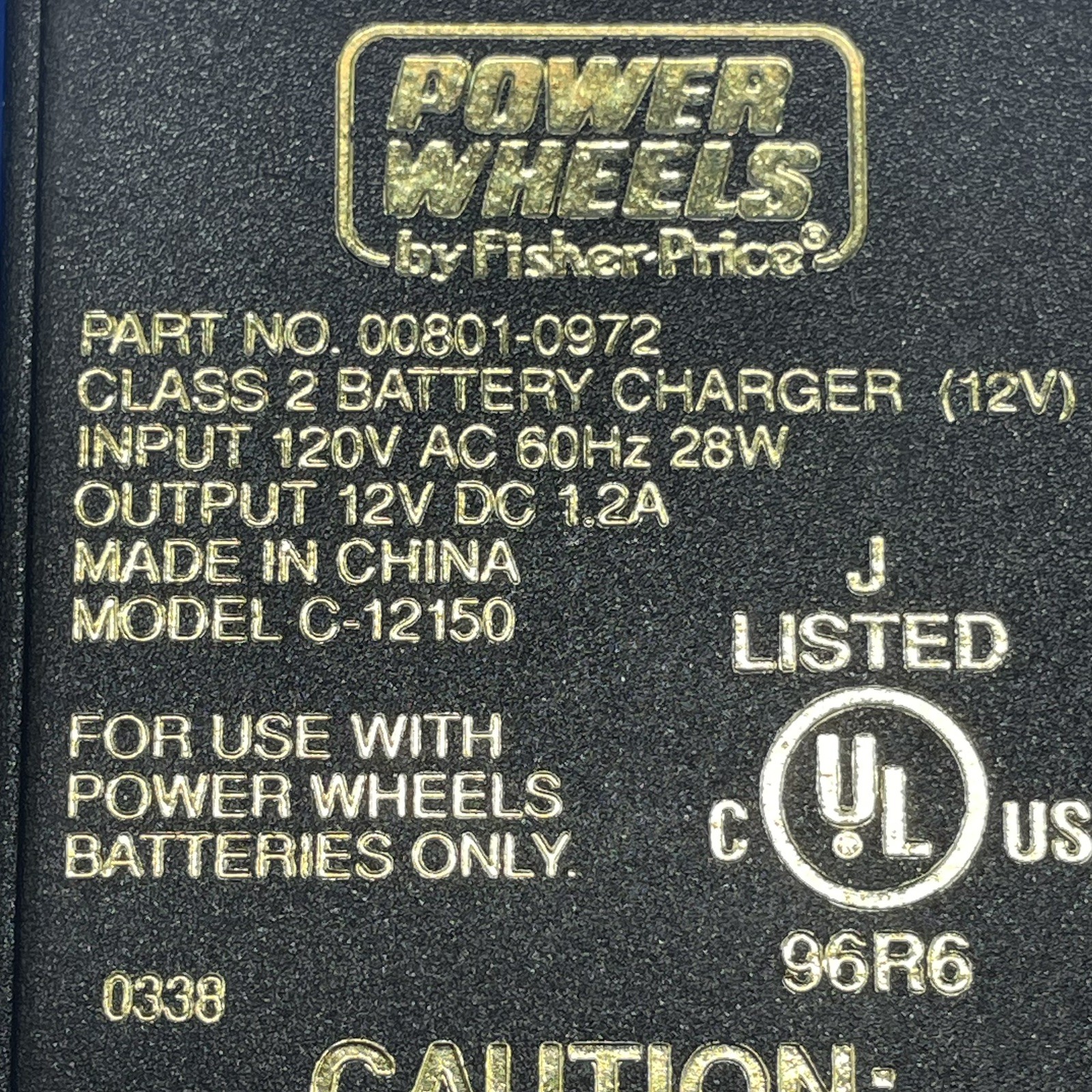 Fisher Price Power Wheels A/C Cord Charger 00801-0972 Class 2 12V Model C-12150