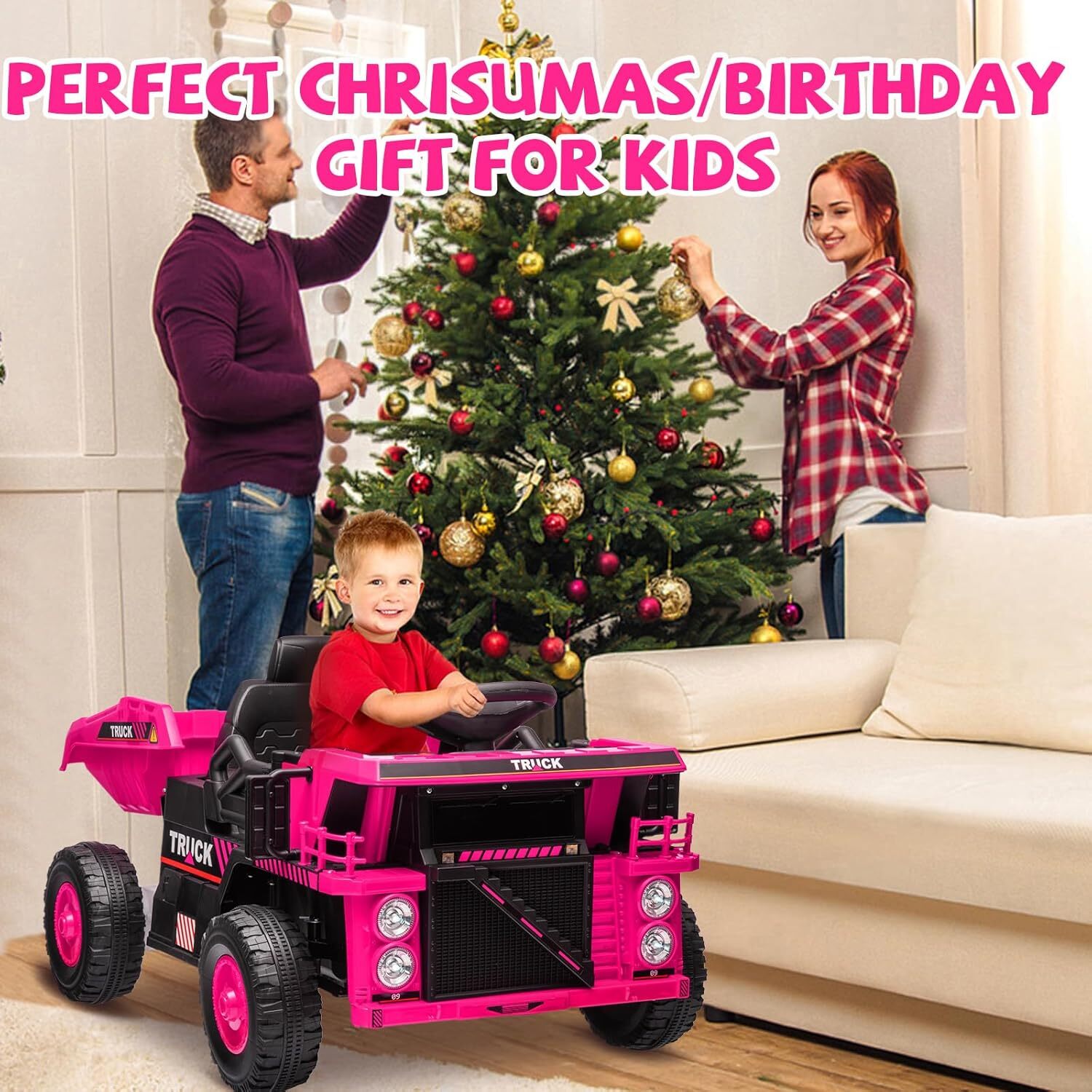 12V Kids Ride On Dump Truck, Electric Construction Vehicle With Remote Control