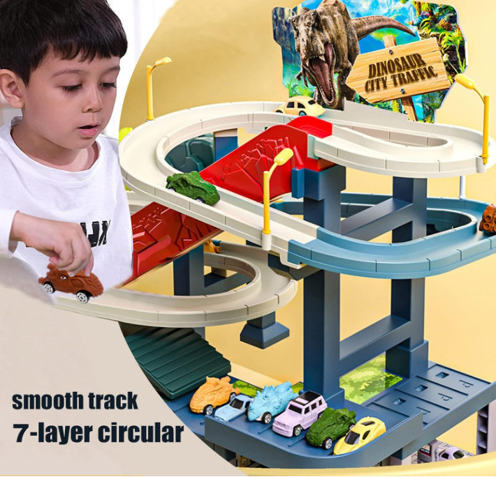 Kids Wooden Car Ramp Racer Toy 4 Level Race Track for Toddlers Boys Girls