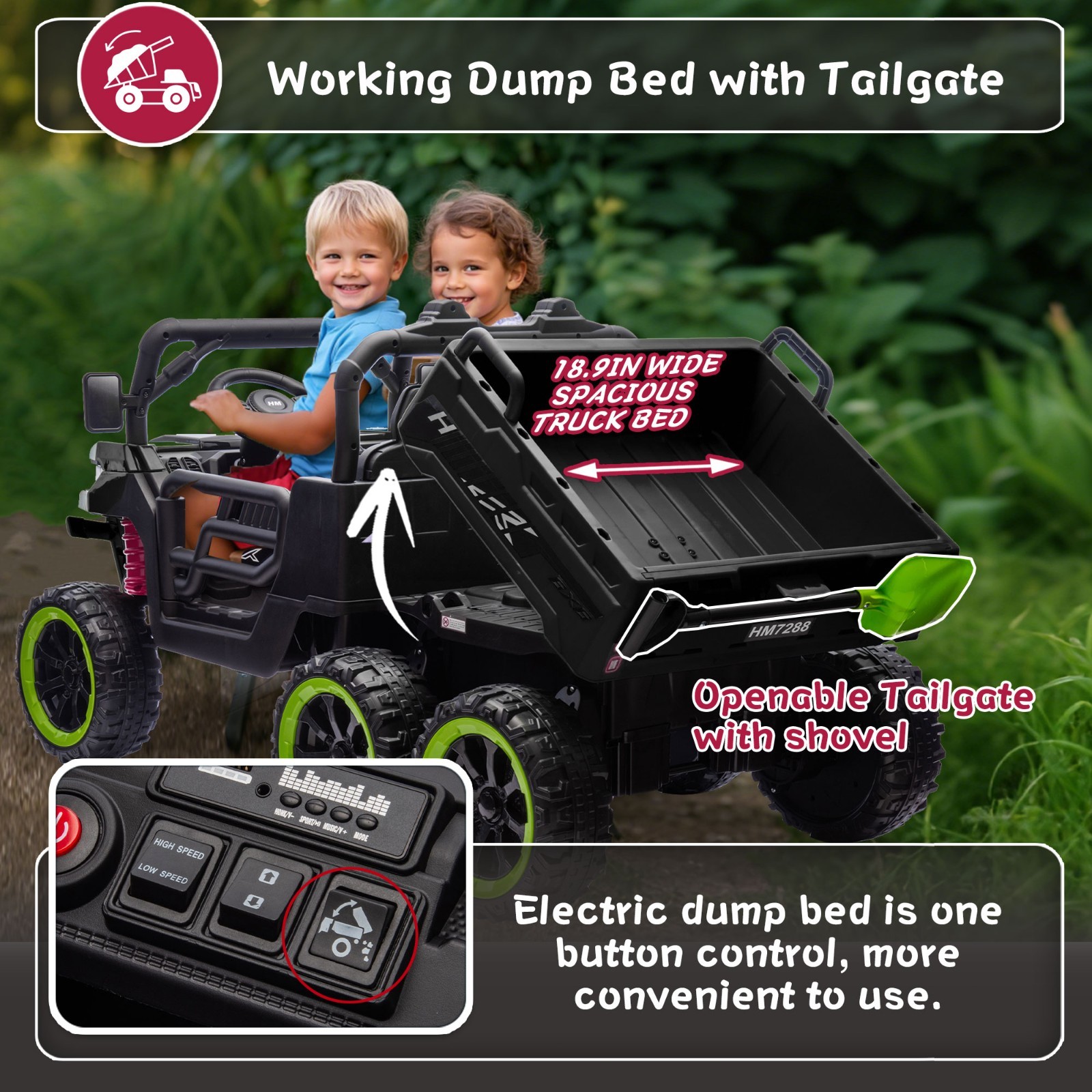 24V Kids Ride on Toy Electric Dump Truck 2 Seater Power Wheels UTV w/Remote,LED