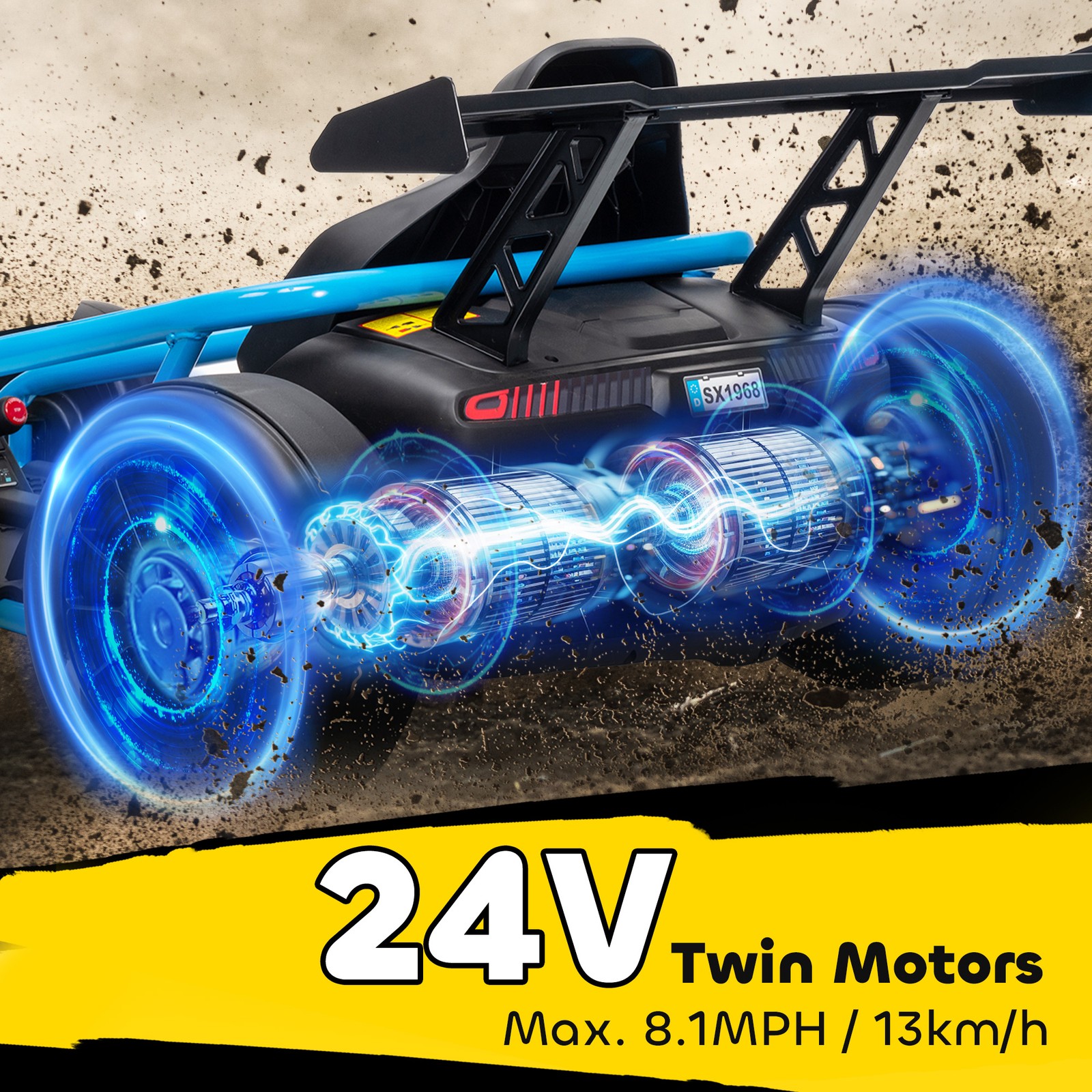 24V 8.1 MPH Electric Drift Kart for Kids with Dual Motors, Blue