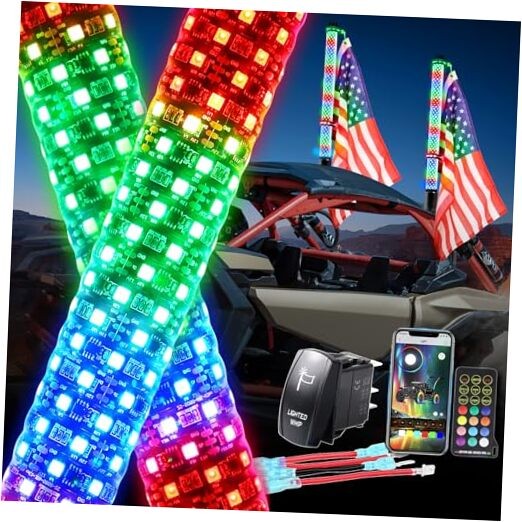 2PCS 4FT Fat UTV Whip Lights with Rocker Switch, High Brightness 4FT-2PCS