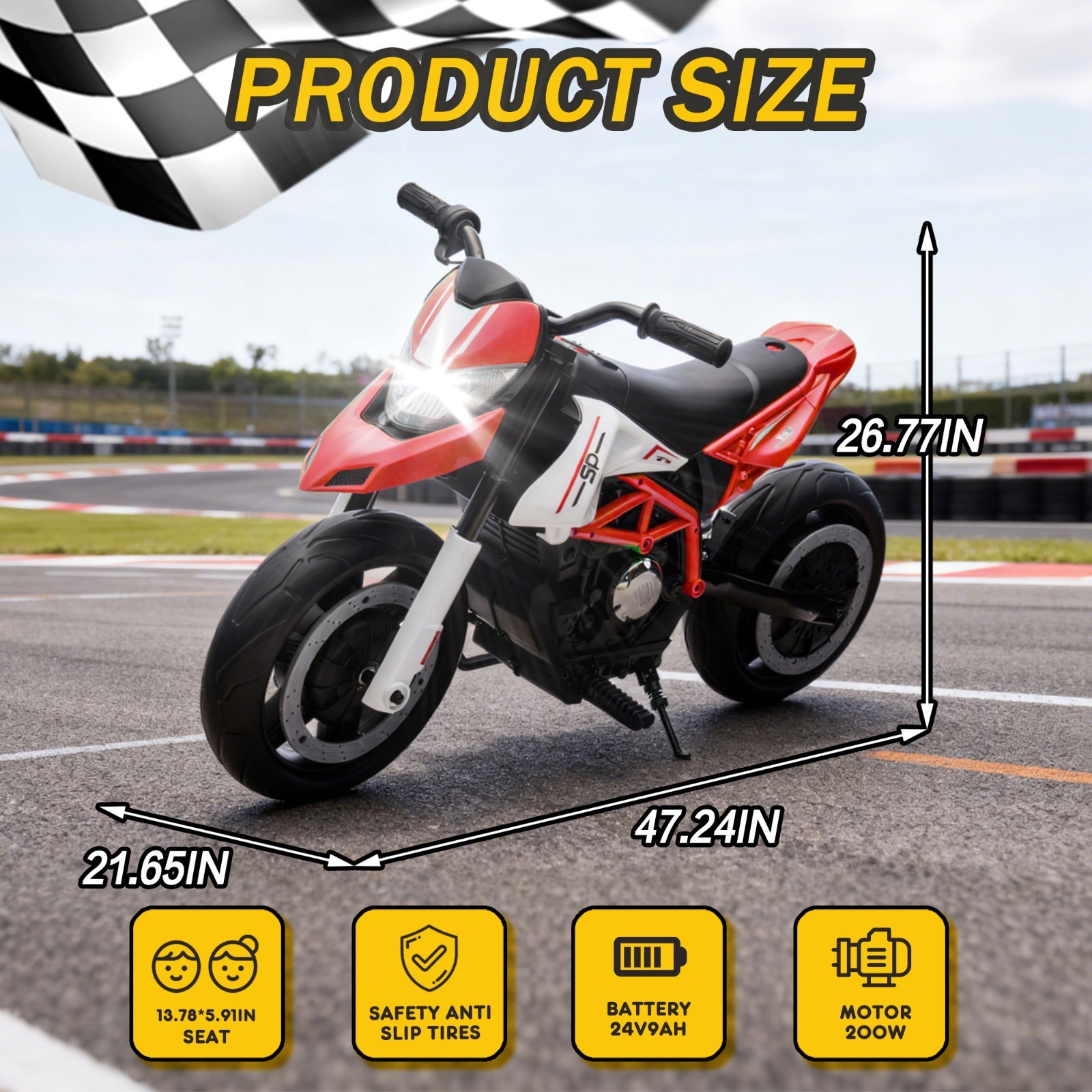 24V Kids Electric Motorcycle Ride On Toys Electric Bike for age 6+, Red