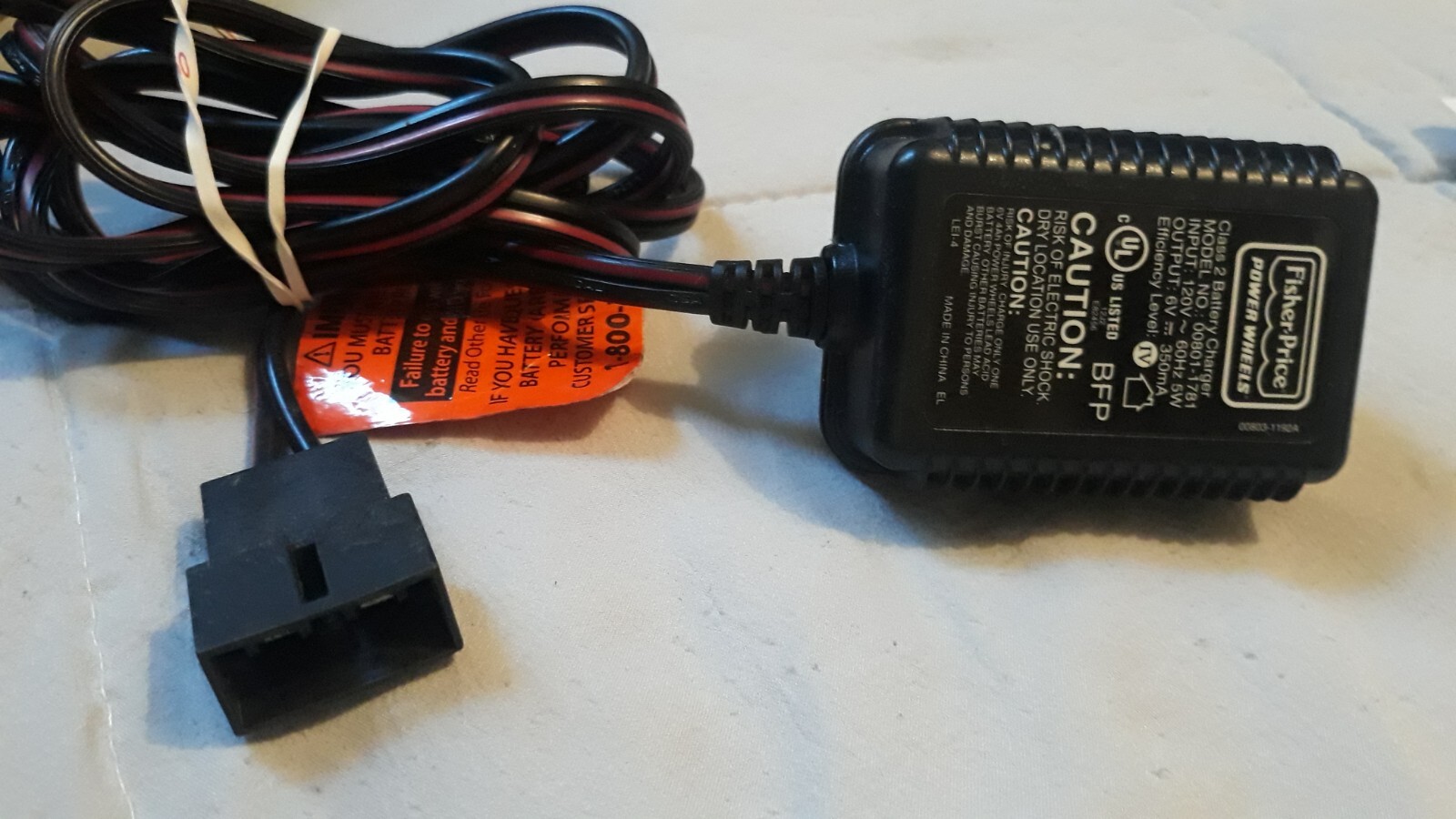 Power Wheels Fisher Price 12 Volt 12V Battery Charger 00801-1778
