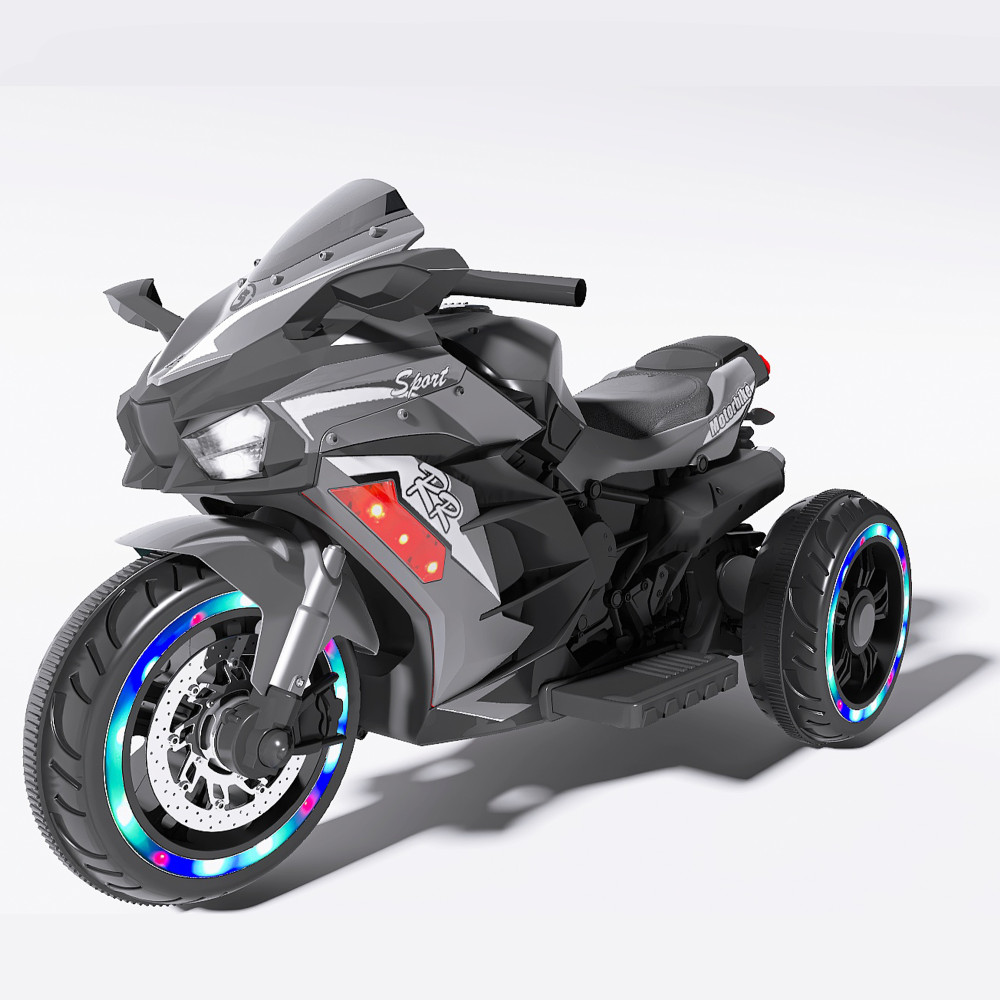 12V Gray Kids Electric Motorcycle, USB MP3 Function, Premium Gift for Kids