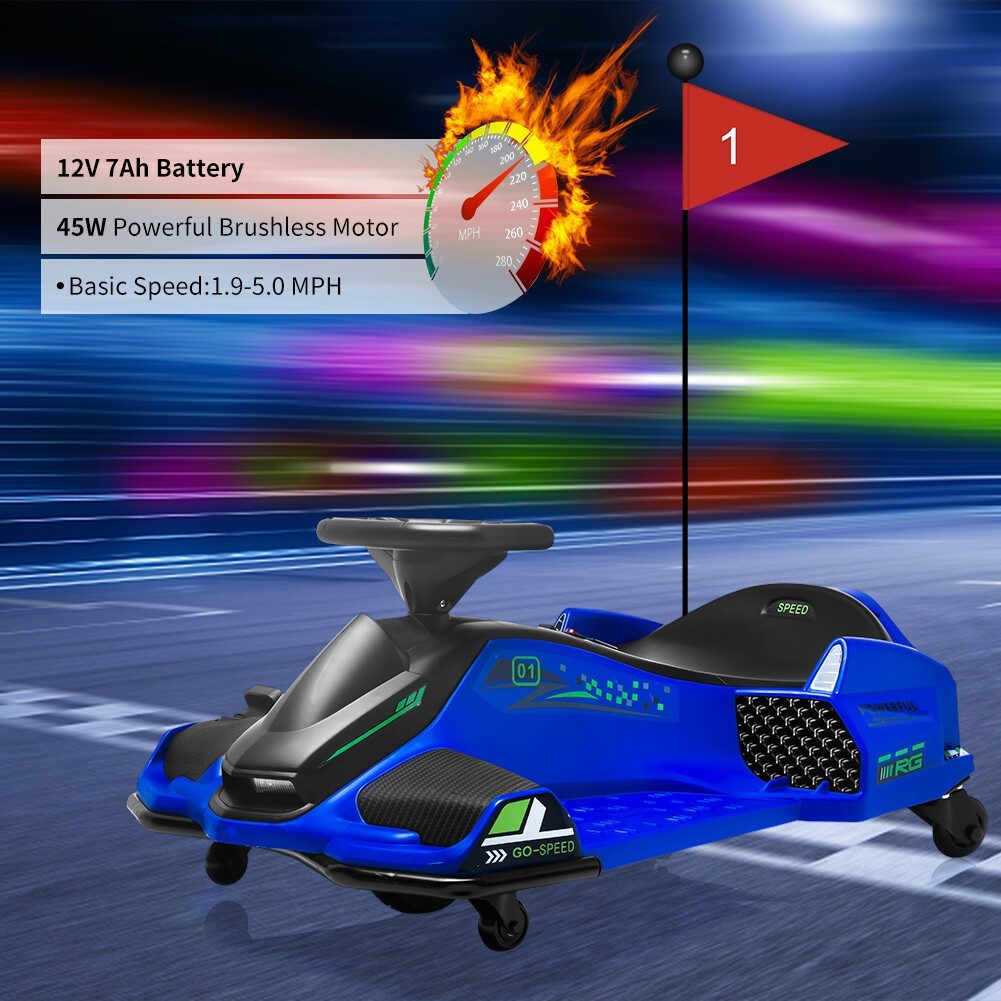 12V Kids Ride On Drift Car Electric Drifting Go-Kart LED Light High/Low Speed