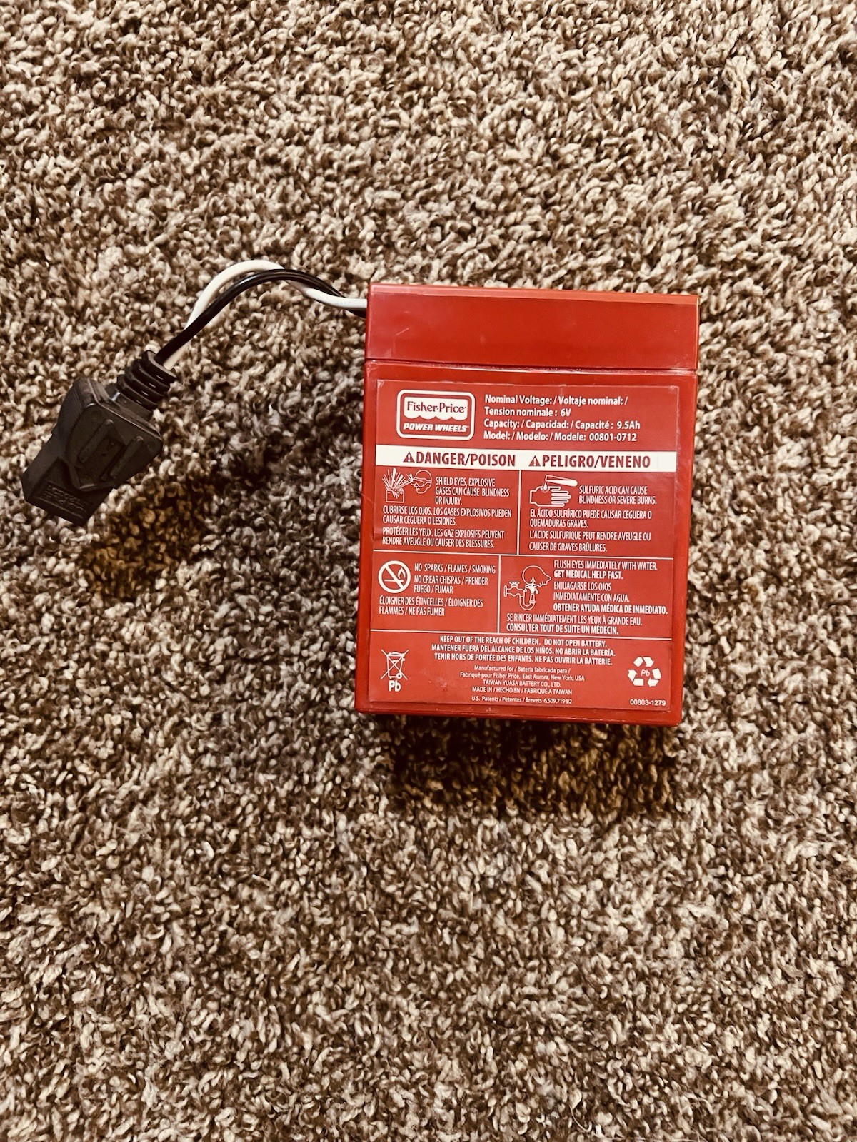 Power Wheels 00801-0712 6V RED Battery And Charger Pack Fisher Price Genuine