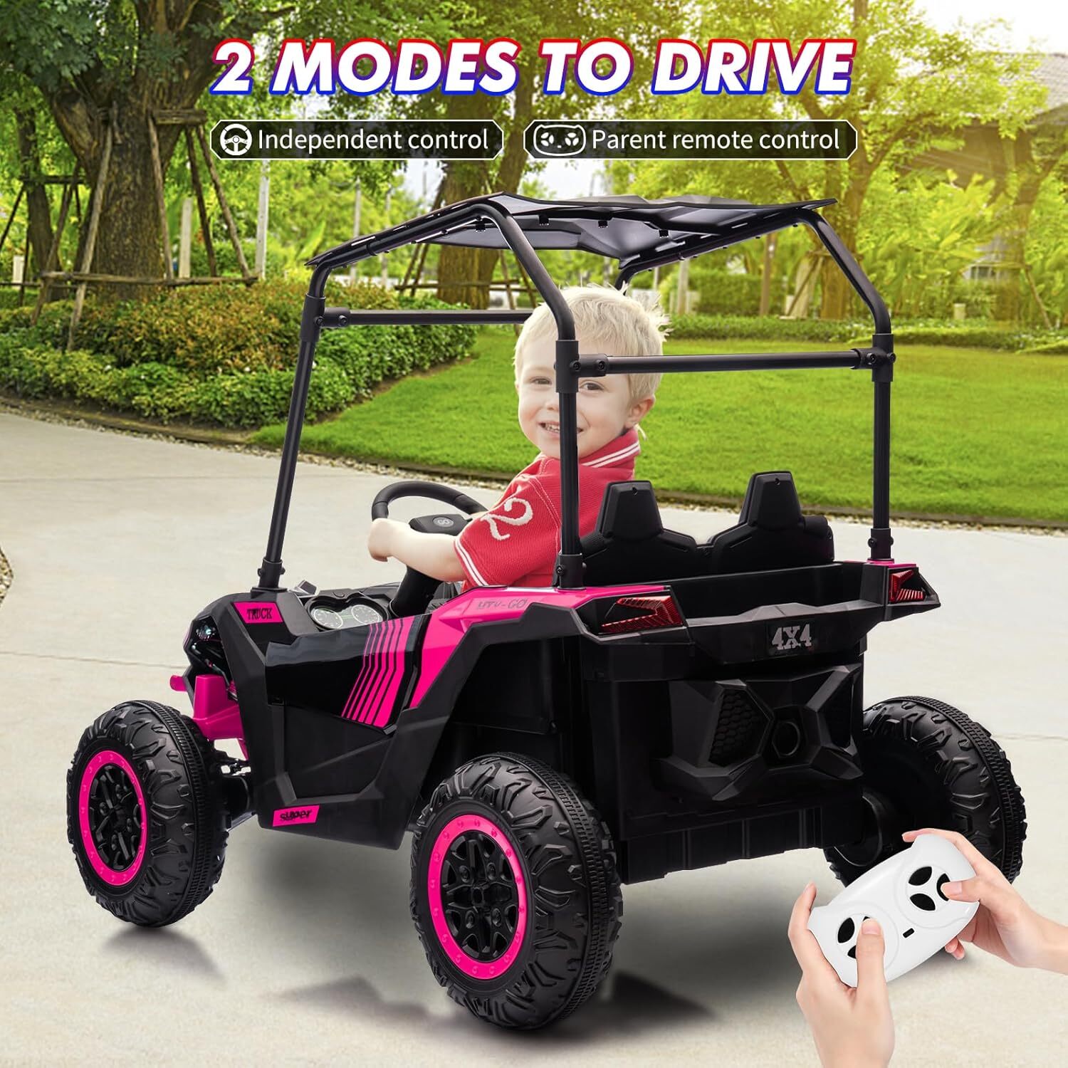 24V Ride On Utv, 2 Seater Electric Truck With Sun Shade, 4WD Electric Car Toy