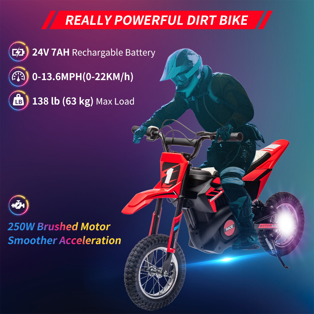 Kids Ride On Motorcycle 24V Battery-Powered Off-road Motorcycle 250W Motor