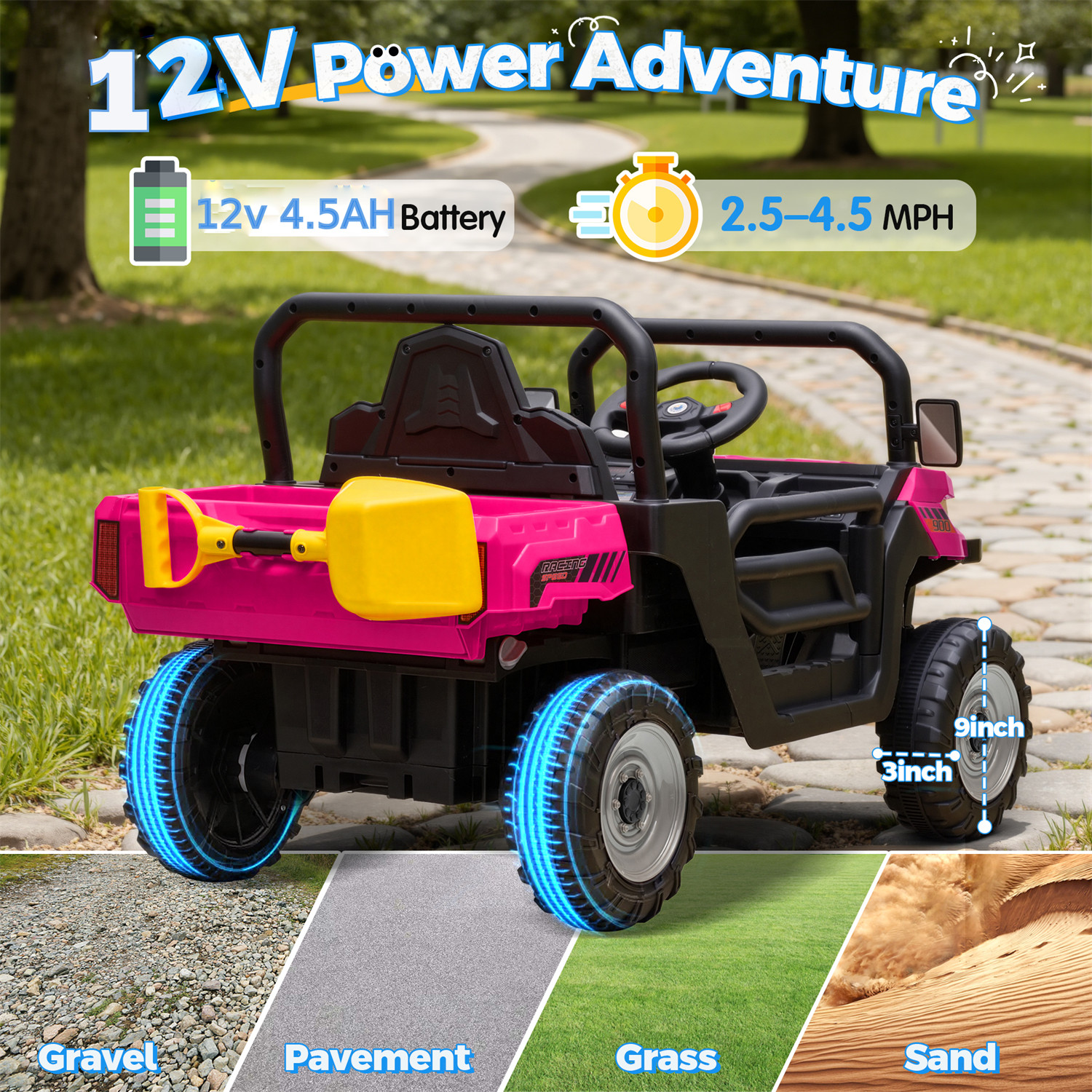 Joyracer 12V Ride On Truck, Remote, Dump Bed, Shovel, Music, Gift for Kids
