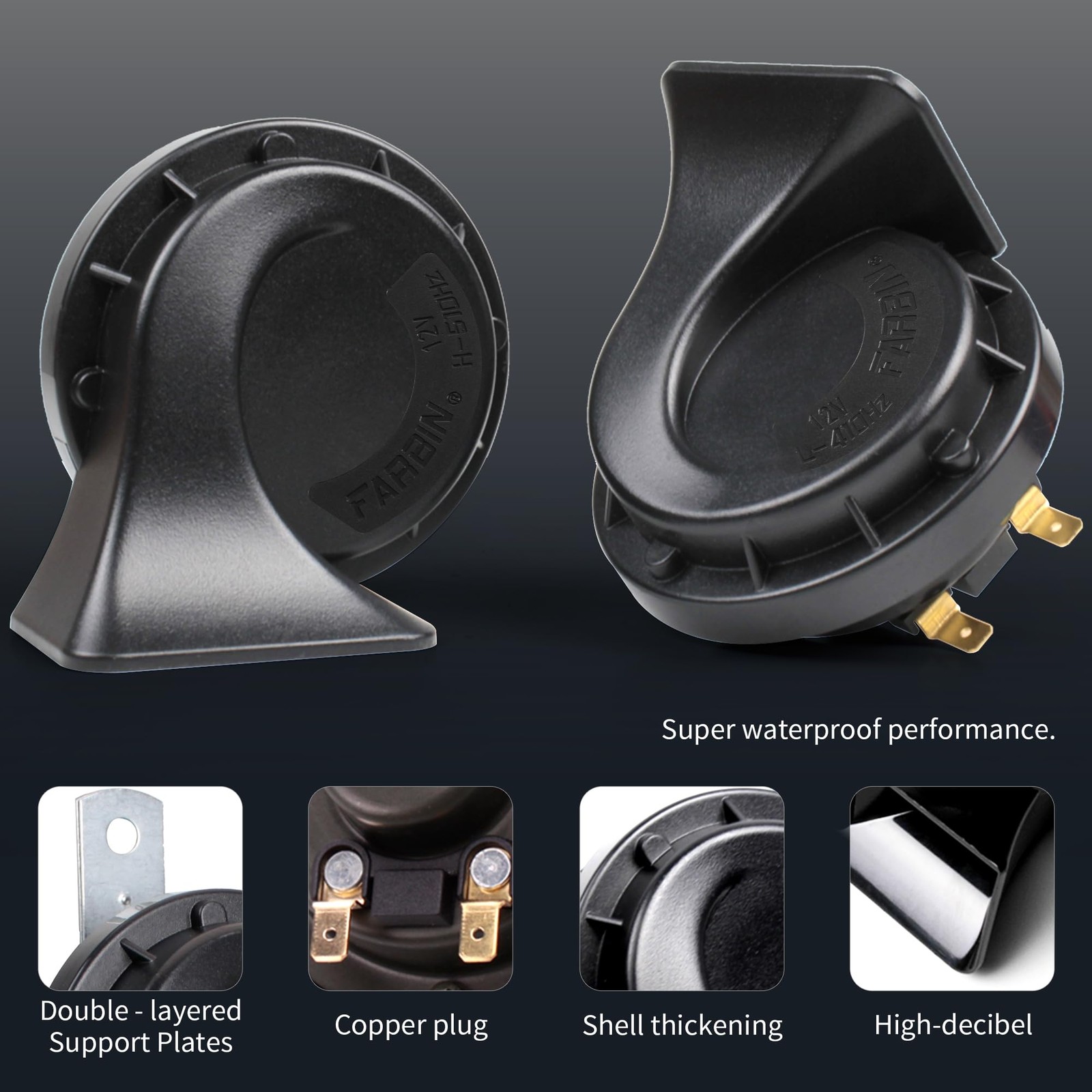 FARBIN Car Horn 12V Compact Motorcycle Horn Super Loud High Low Daul Tone Wat…