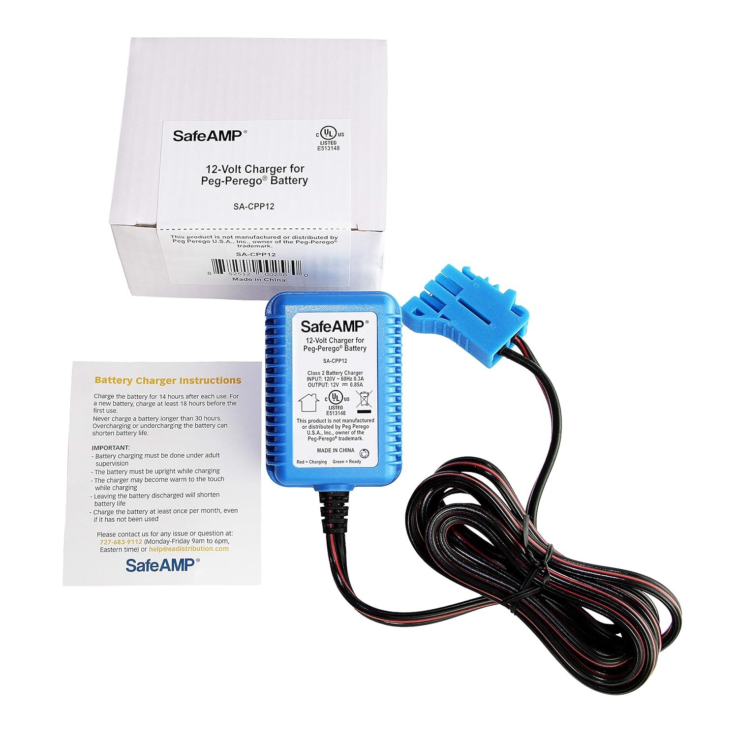 12 Volt UL Listed Battery Charger Compatible with Peg Perego® 12V Battery for Jo