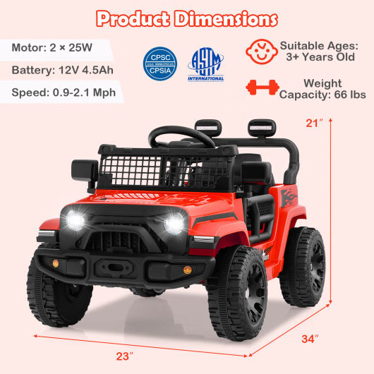 12V Kids Ride On Truck Car – Battery Powered Electric Vehicle Red