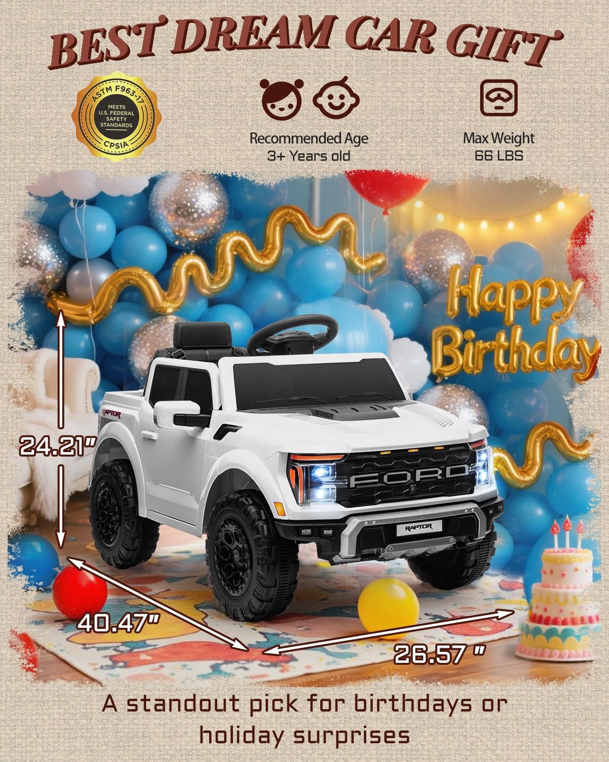 First Ride On Licensed Ford F-150 Raptor 12V Kids Ride On Truck Ride On Toys