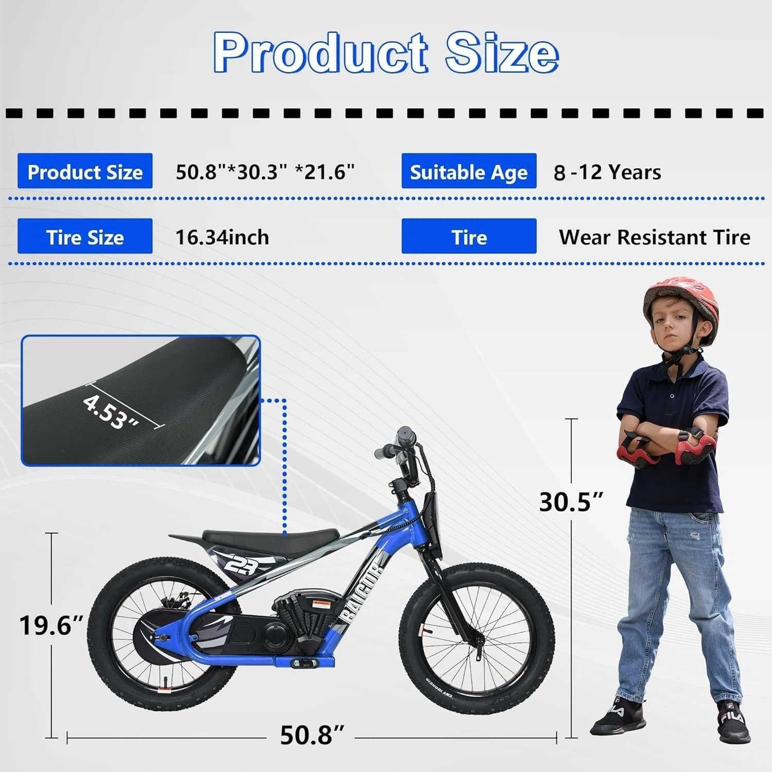 250W 24V Kids Electric Dirt Bike 16” Tire 3-Speed E-Balance Bike for 8-12