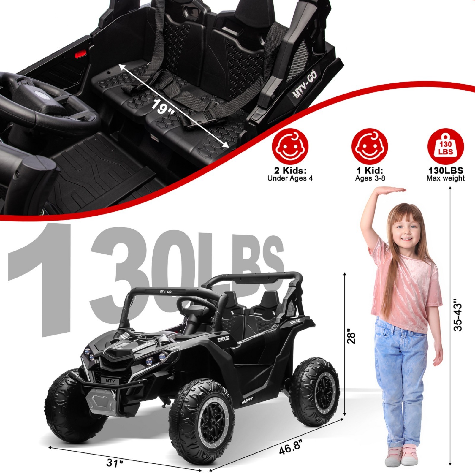 24V Kids Ride On UTV Green, 2 Seater Battery Powered Ride On Car