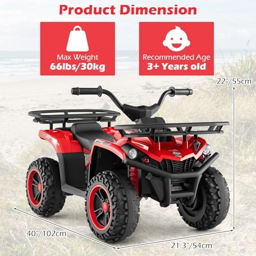 Kids ATV Quad with 2 Speeds, Spring Suspension, LED Lights, Music & Red 12V