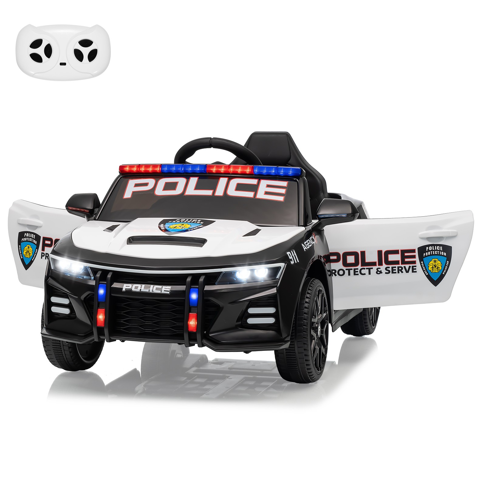 12V Ride On Police Car for Kid w/ Remote/ Emergency Alert Tones/Megaphone/Light