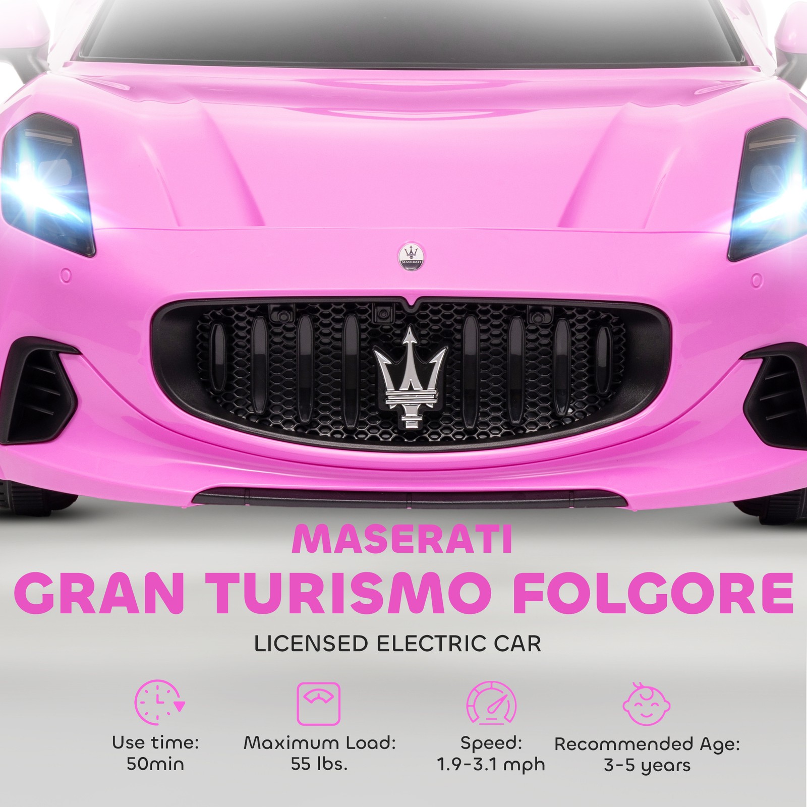 Qaba Maserati Gran Turismo Licensed 12V Kids Electric Car w/ Remote Control Pink