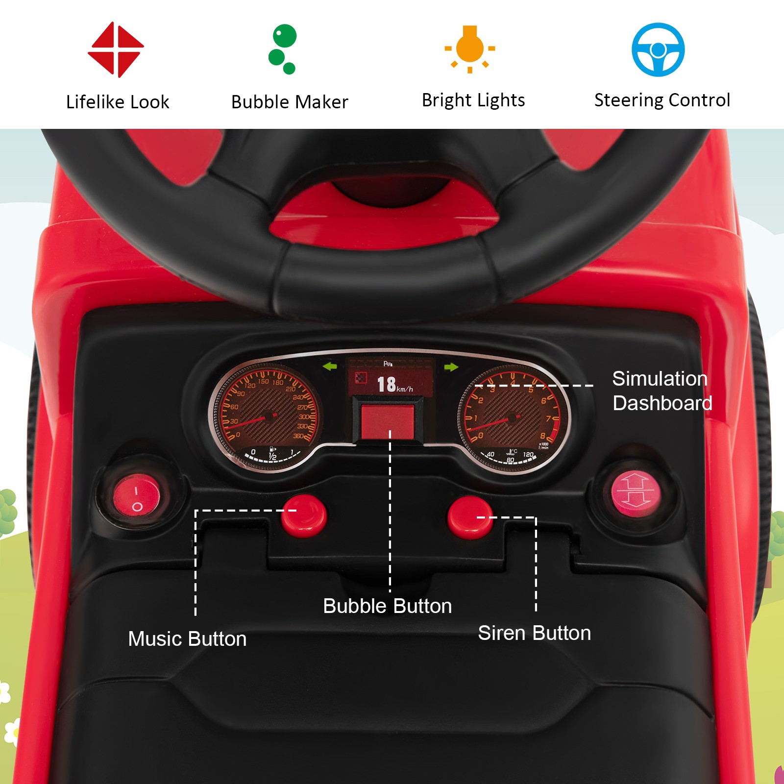 Kids Ride on Fire Truck with Bubble Maker Toddler Sliding Walking Push Car Red