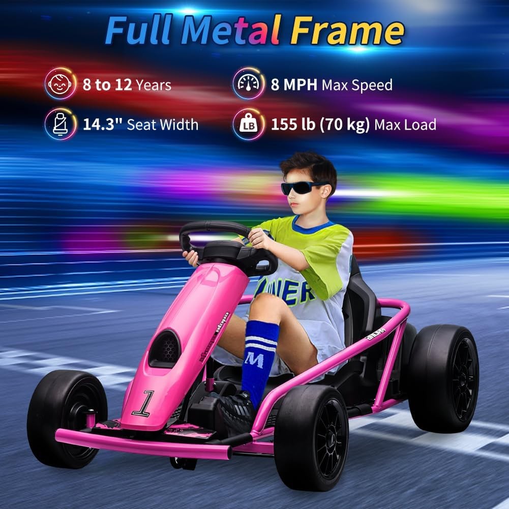 24V Ride-on Electric Go Kart Kid Car Toy 8.1MPH Power with Load Dual 300W Motors