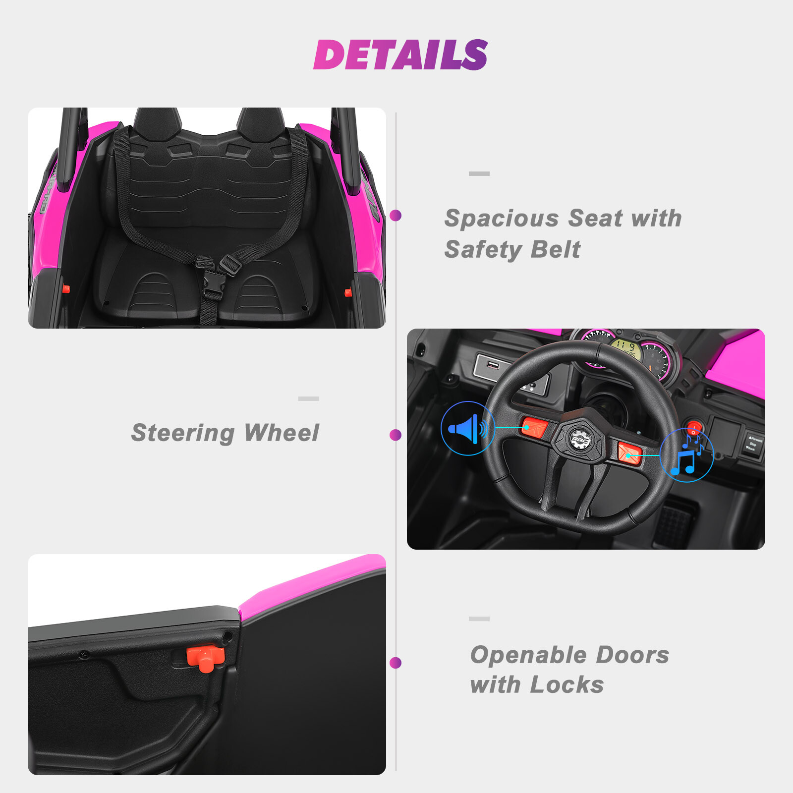 12V Kids Pink Ride On UTV Vehicle Electric Off-Road Car with Music, RC, LED