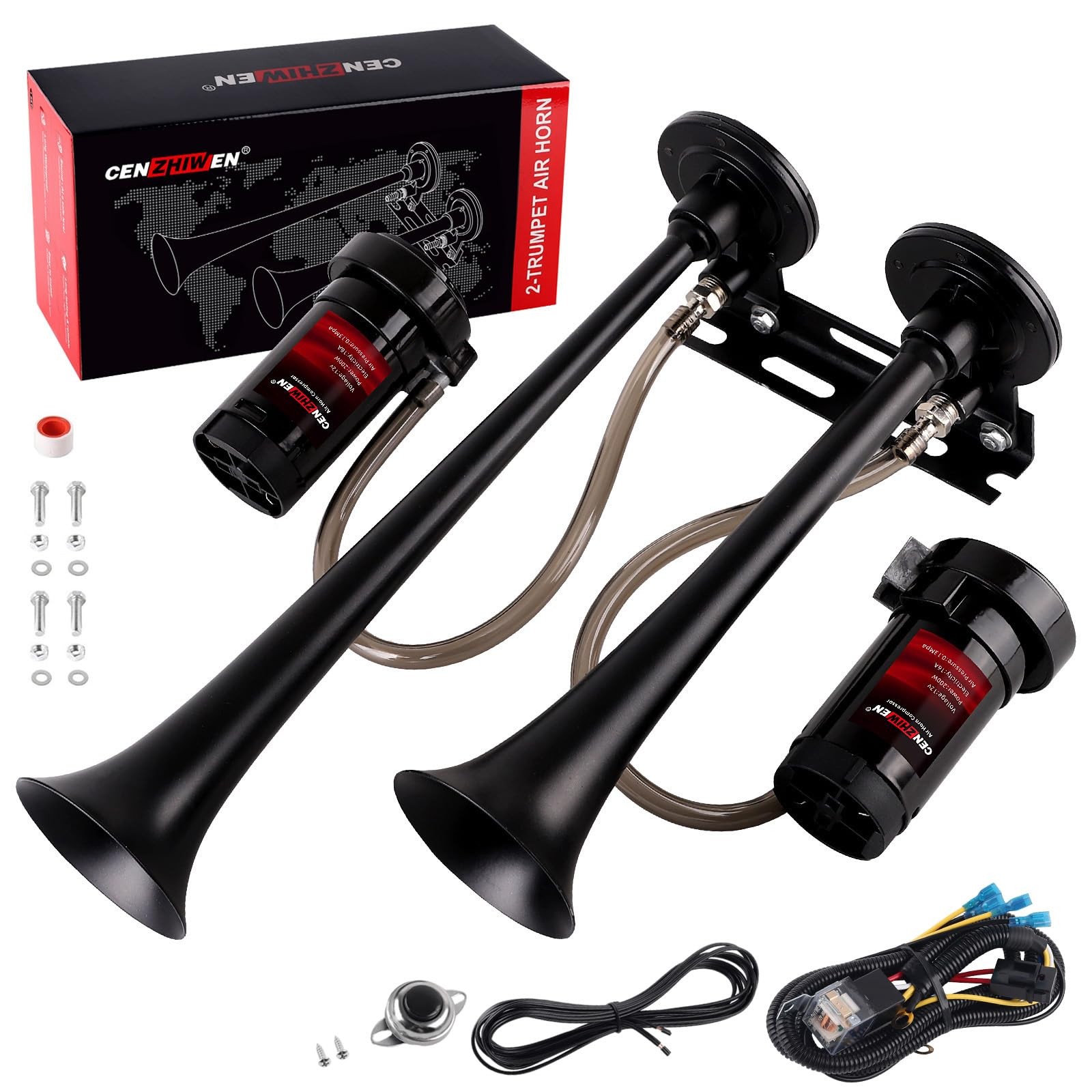 Dual 2-Trumpet Metal Air Horn for truck Kit with 2 air Compressors,12V 150dB …