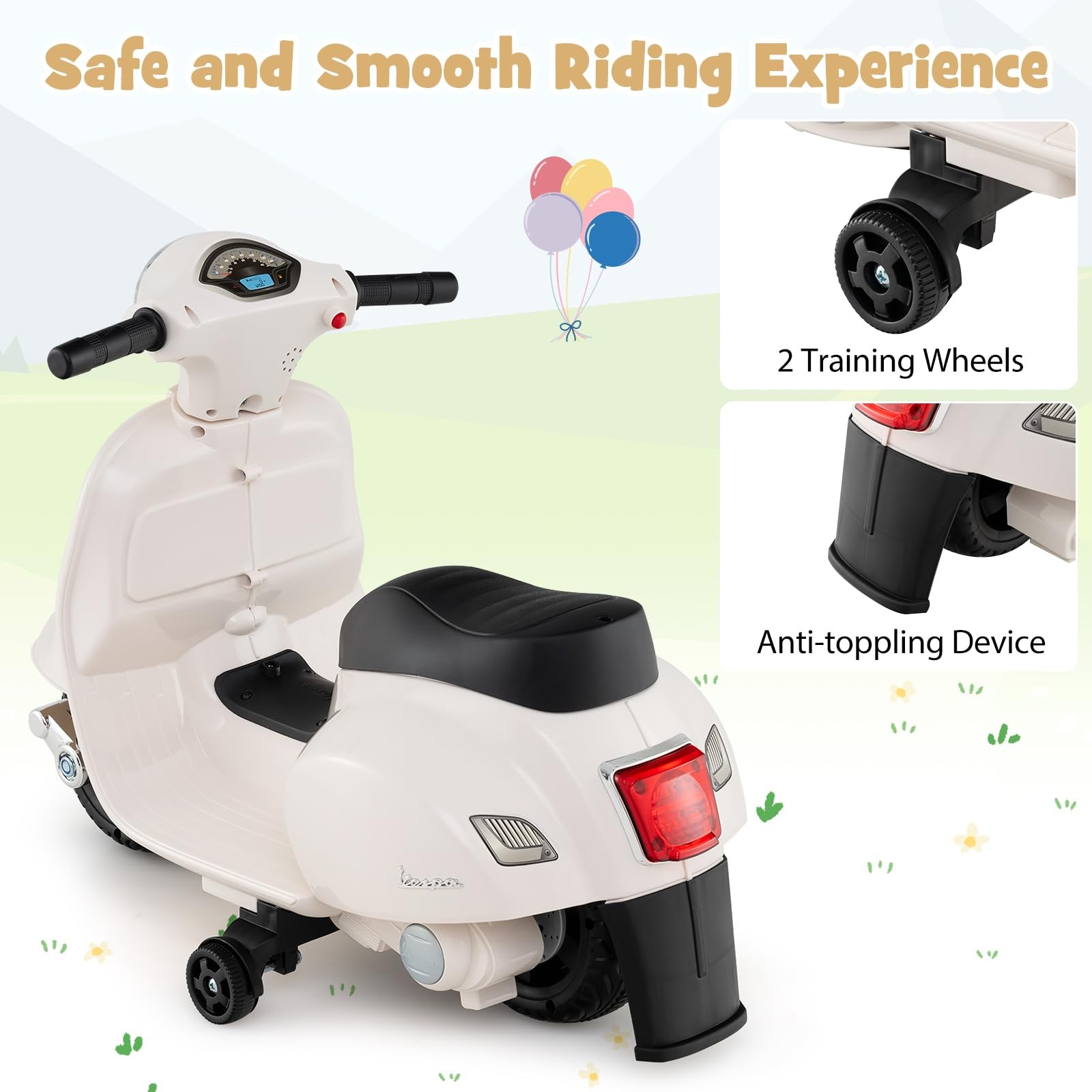 Costzon Toddler Motorcycle Licensed Vespa Ride On Motorcycle Training Wheels