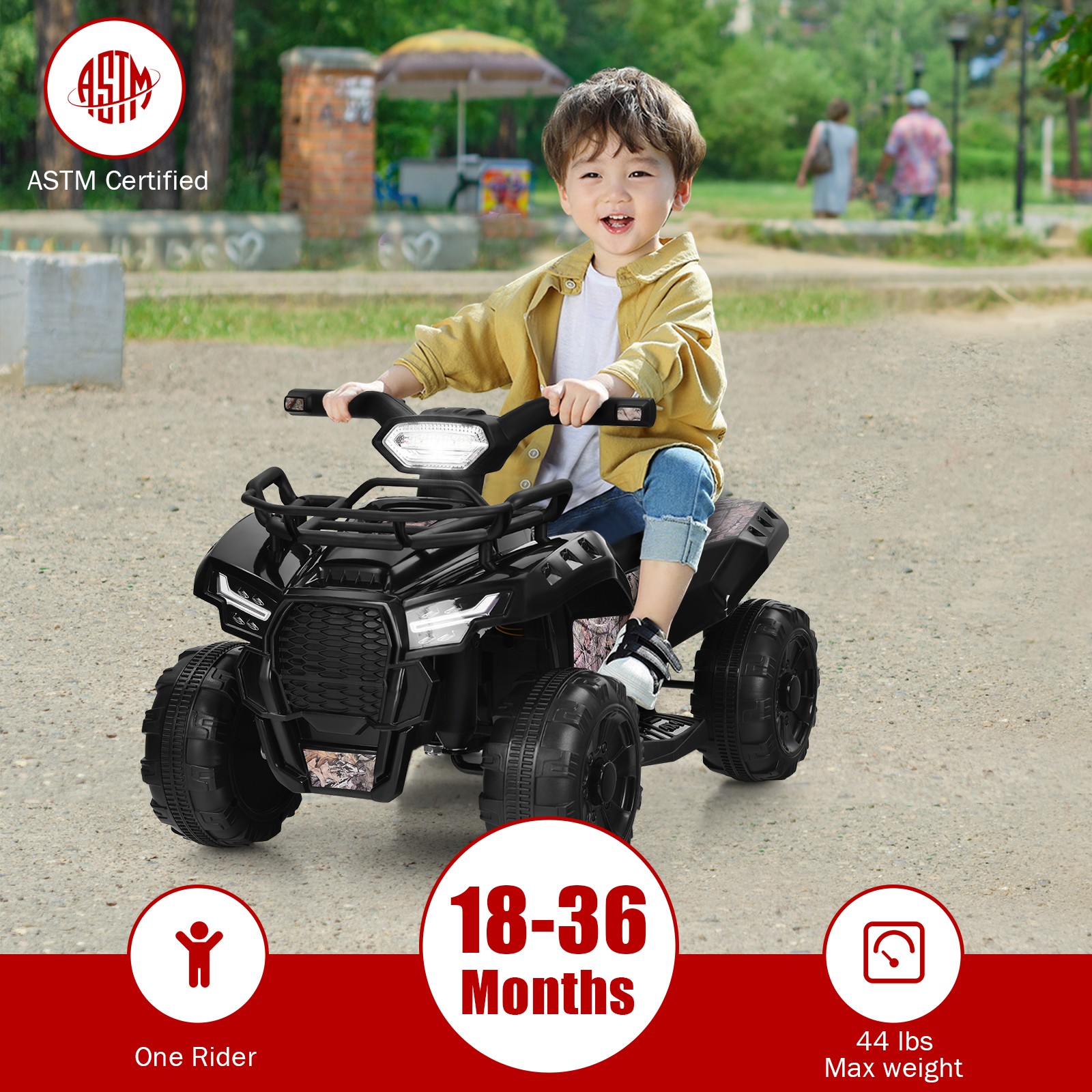 Costway 6V Kids ATV Quad Electric Ride On Car Toy Toddler w/LED Light&MP3 Black
