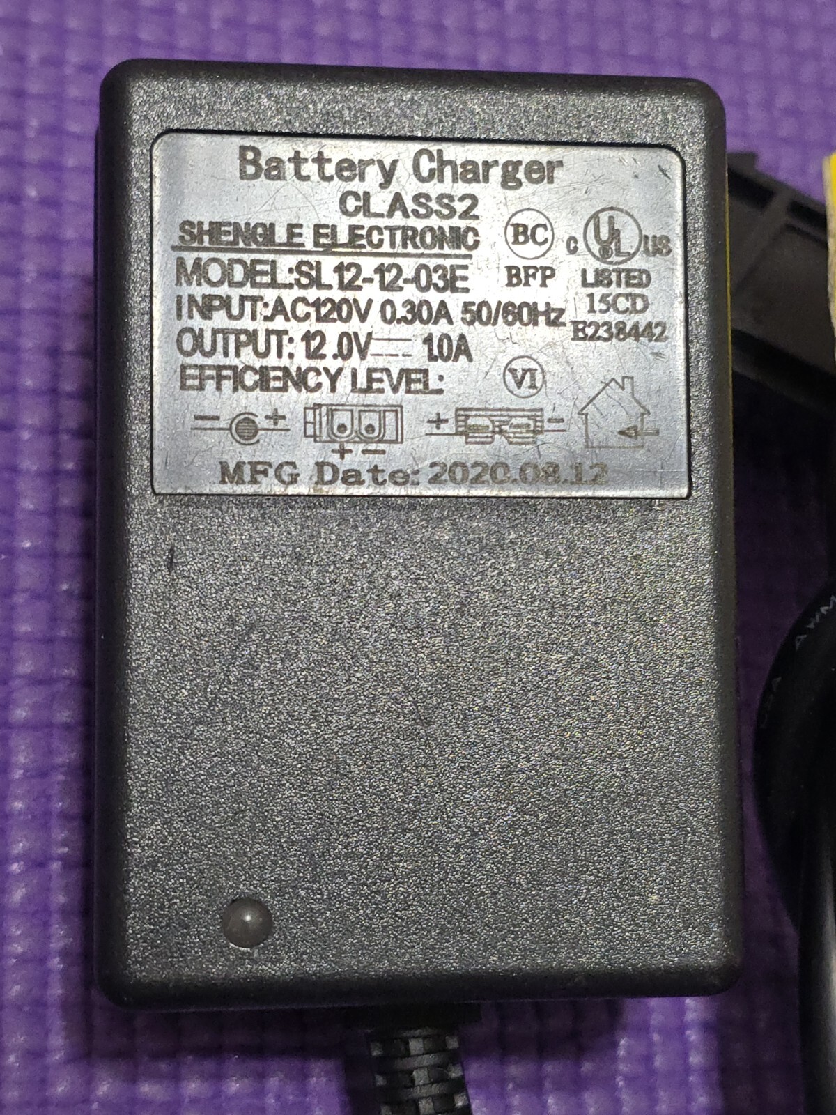 Battery Charger Power Supply Adapter Class 2 Model: SL12-12-03E Output: 12VDC 1A