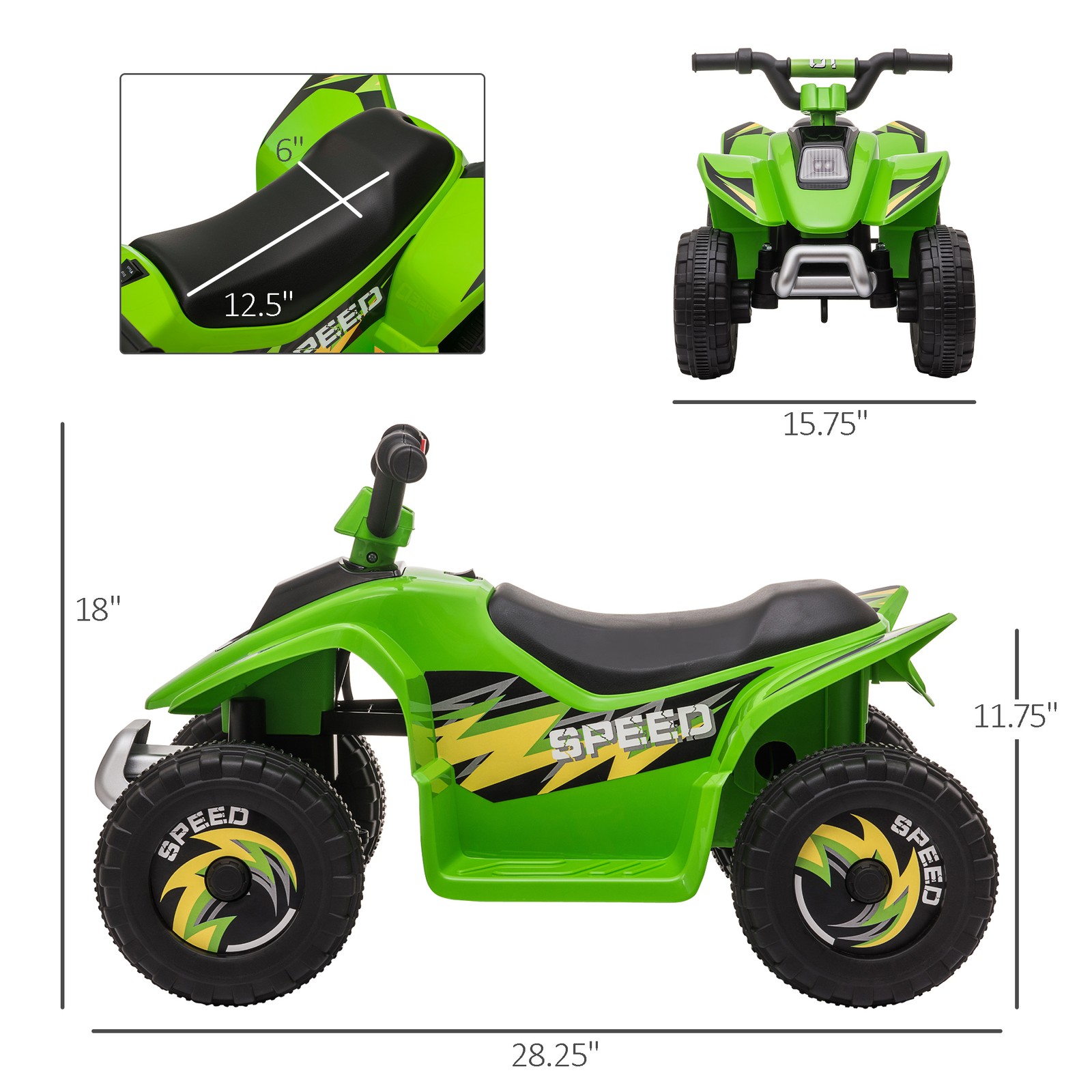 6V Kids Electric Ride on Car ATV Toy Forward Reverse for 18-36 Months Old Green