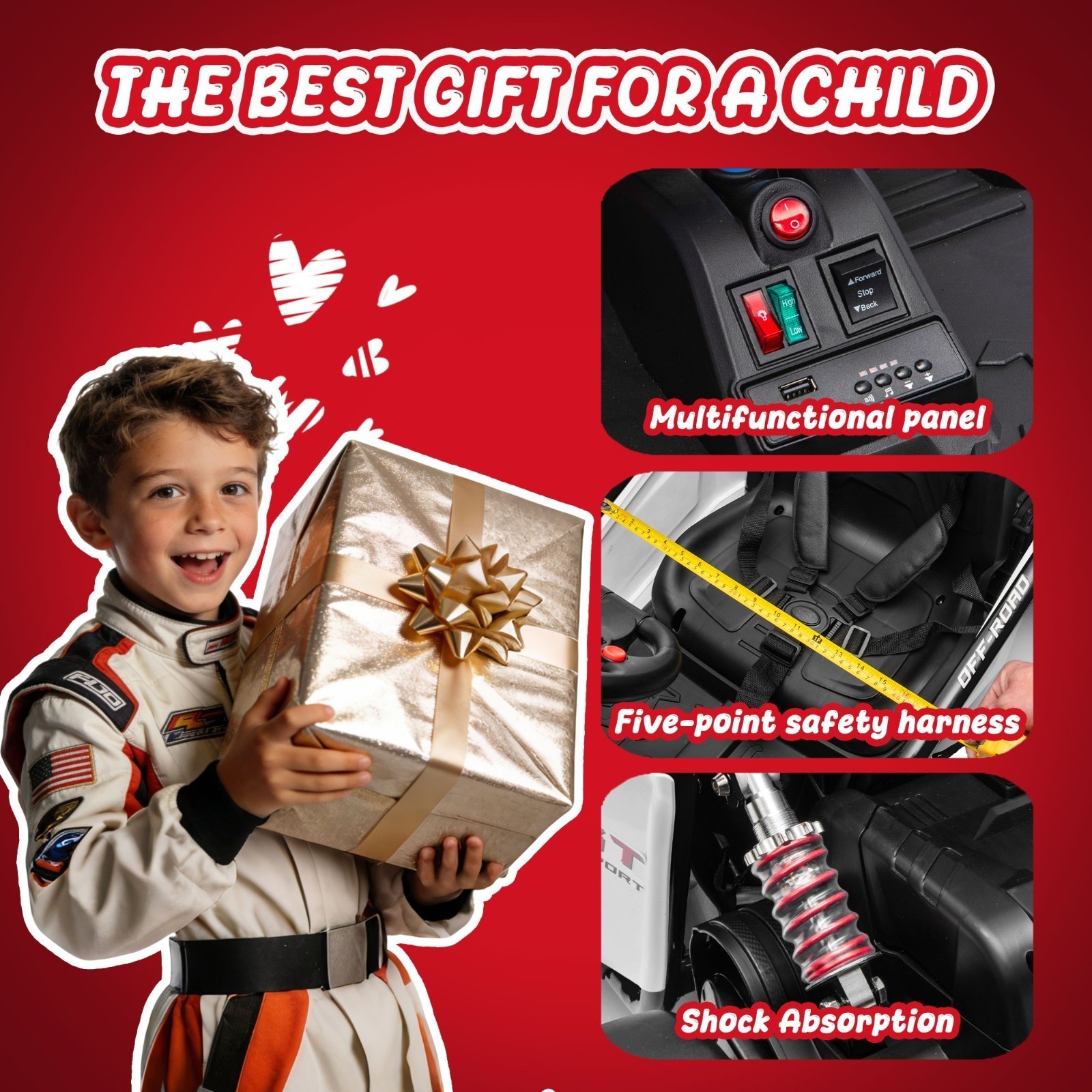 24V 400W Kids Electric Go Kart Ride on Drift Car 5-7.5 MPH with Music, Bluetooth