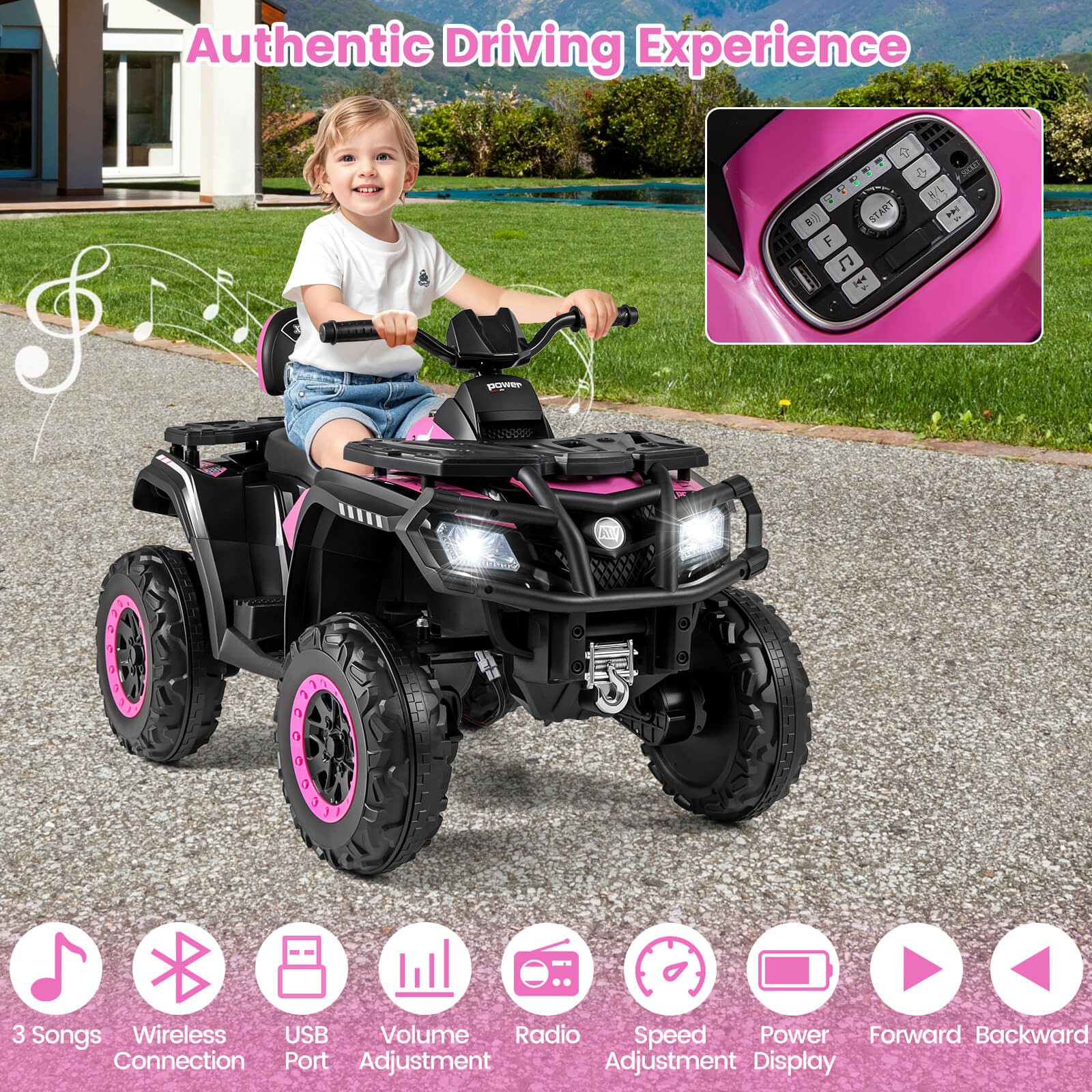 24V 2-Seater 4-Wheeler Quad Electric Vehicle w/ 4 Motors, Soft Start LED Lights