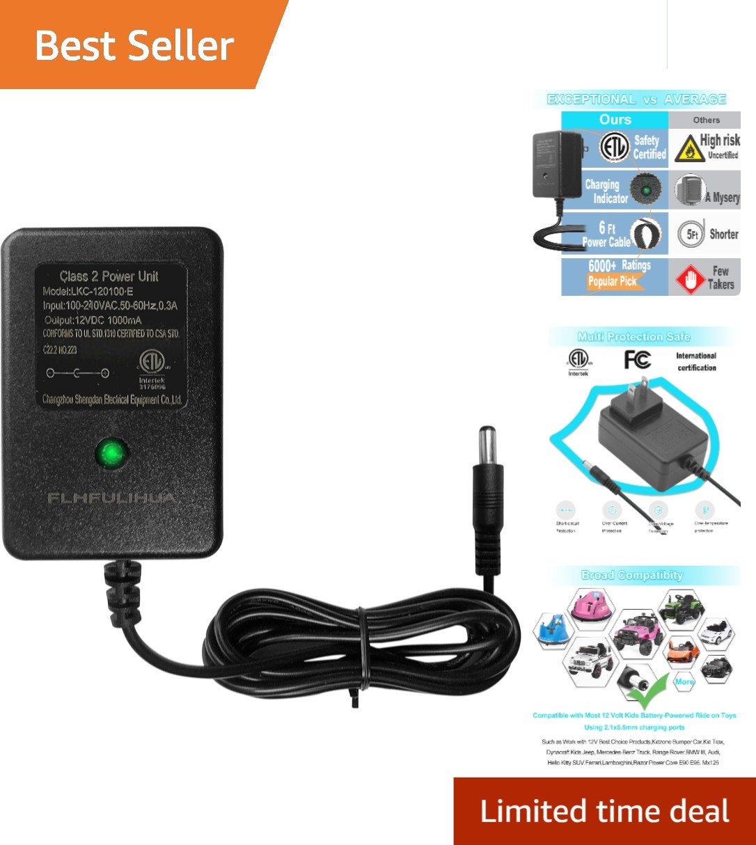 Automatic Universal Charger for 12V Kids Ride-On Toys – Lightweight & Reliable