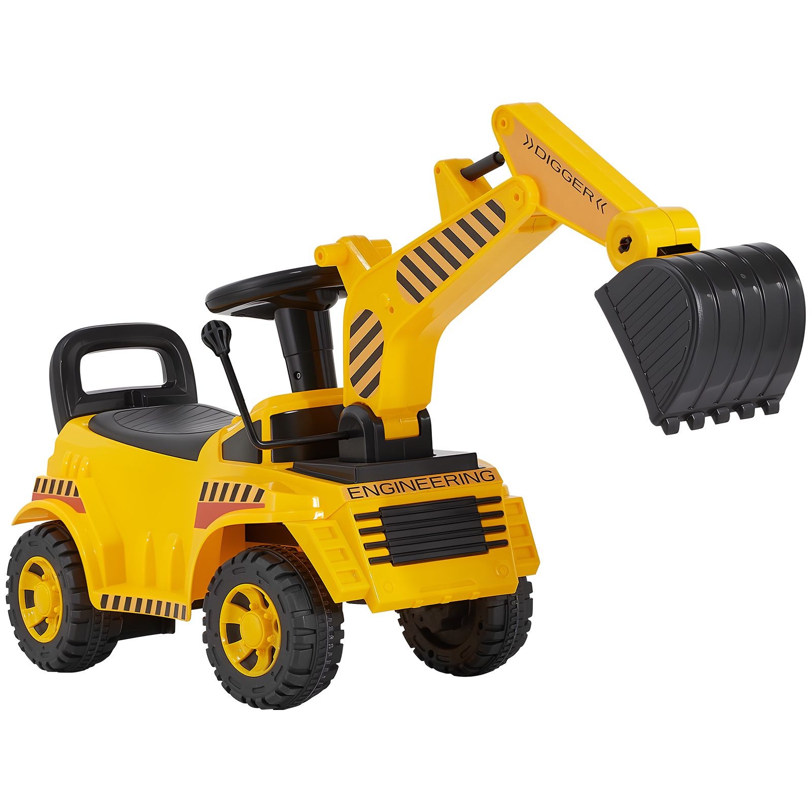 Toddler Ride On Excavator Digger Car with Helmet Music 55 lbs Capacity Yellow