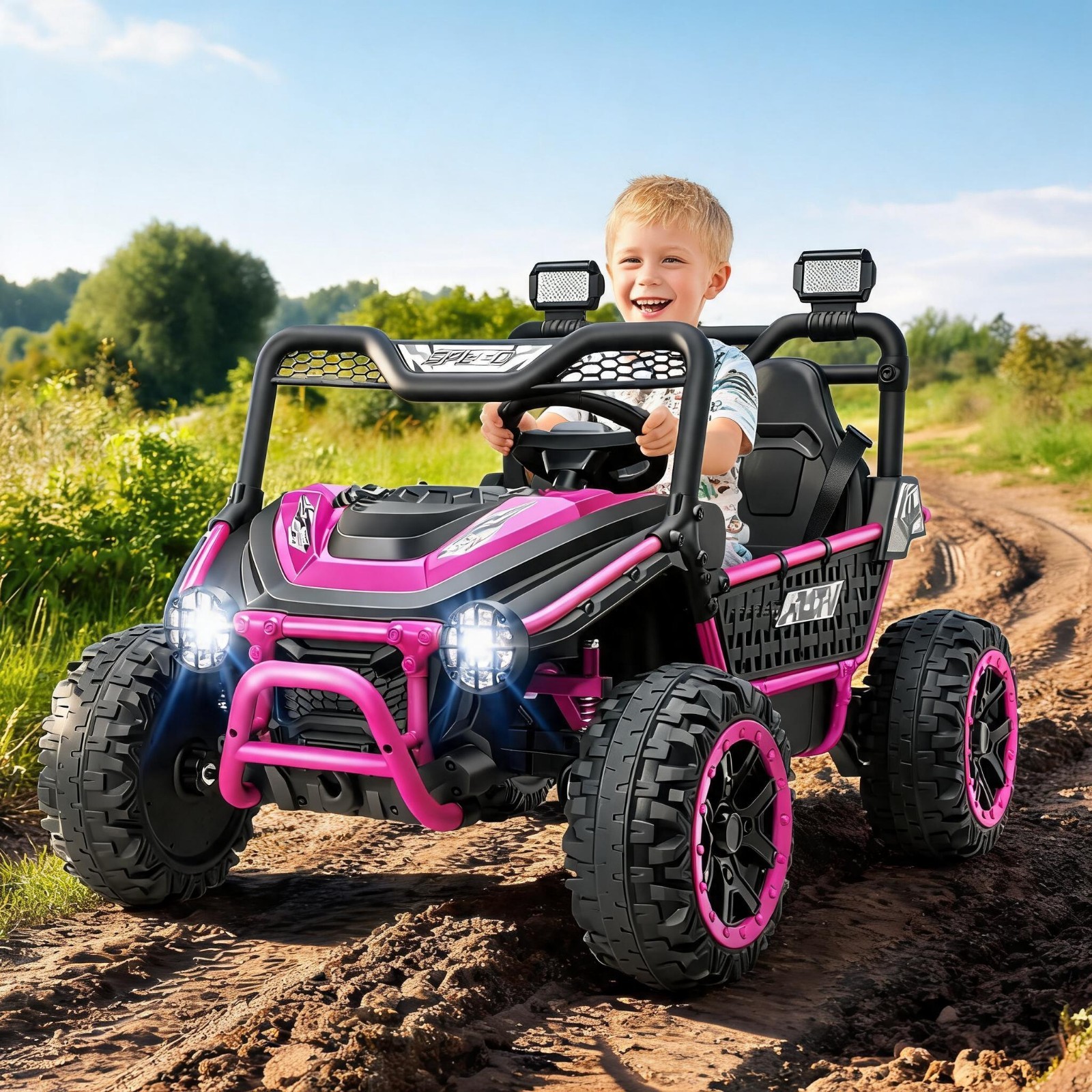 24V Kids Electric Car Ride on Toy UTV Battery Power Wheels with 22″ Wide Seat US