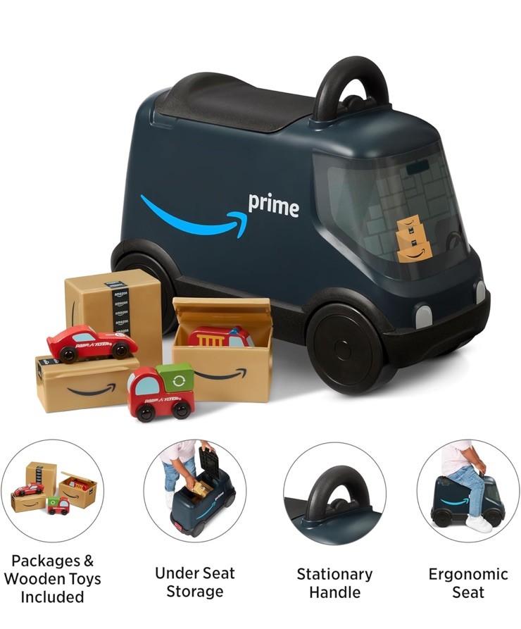 Amazon Delivery Van Ride on Toy for Kids, Blue Toddler Ride on Toy for Ages 2+