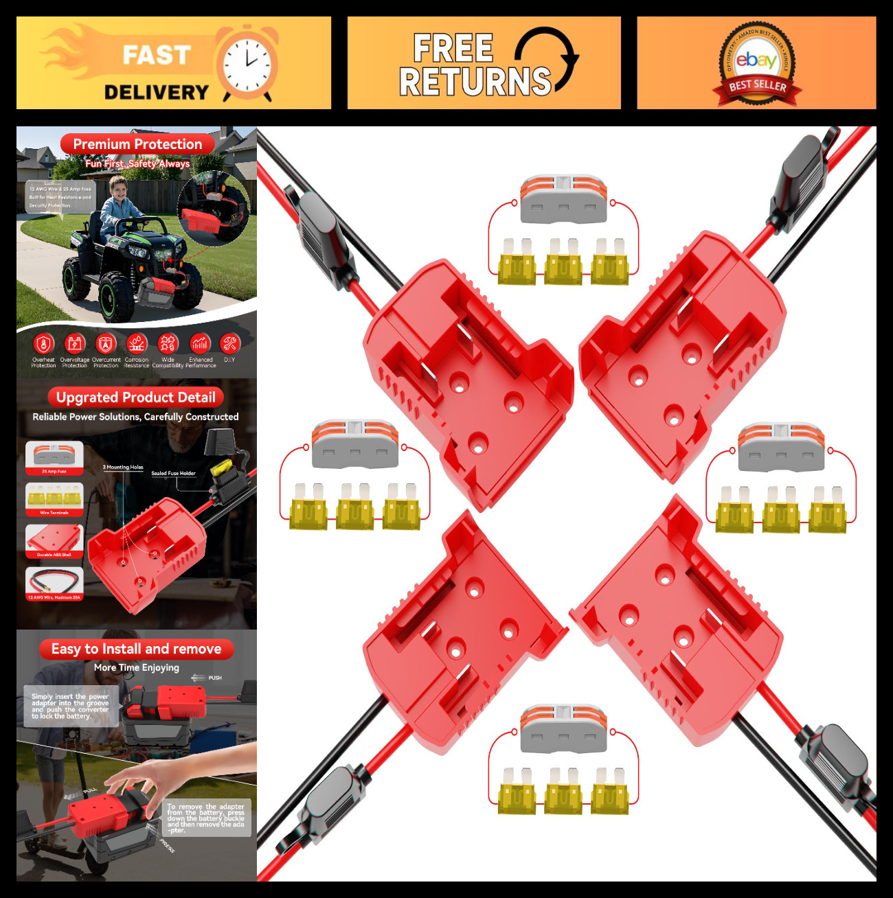 4-Pack Power Wheels Battery Adapter for Milwaukee M18 – DIY RC Car Converter, 12