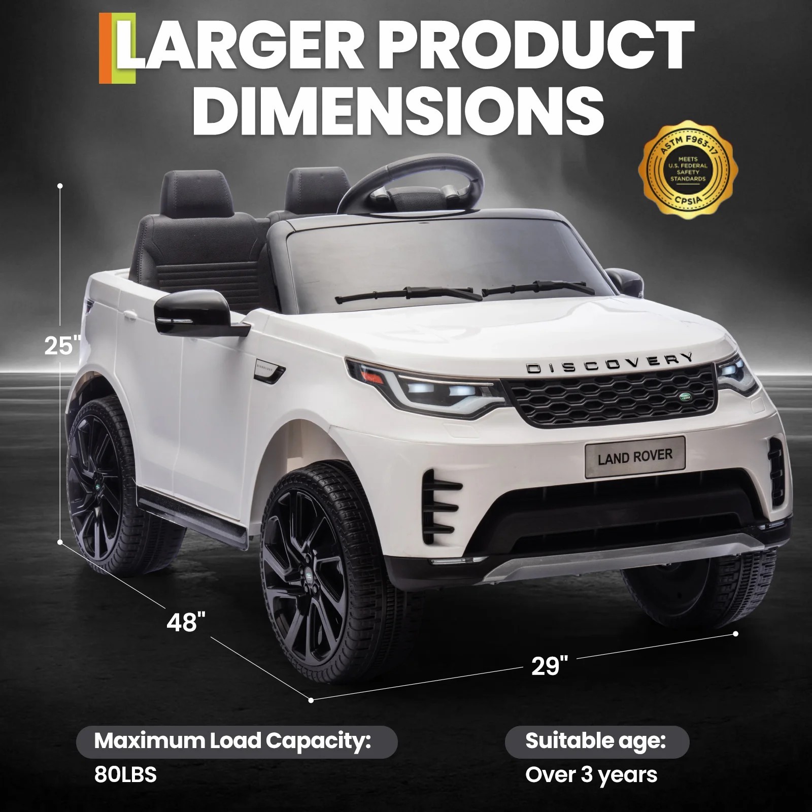 12V Kids Ride On Car Land Rover Style Dual Motors 3 Speed Remote Control White