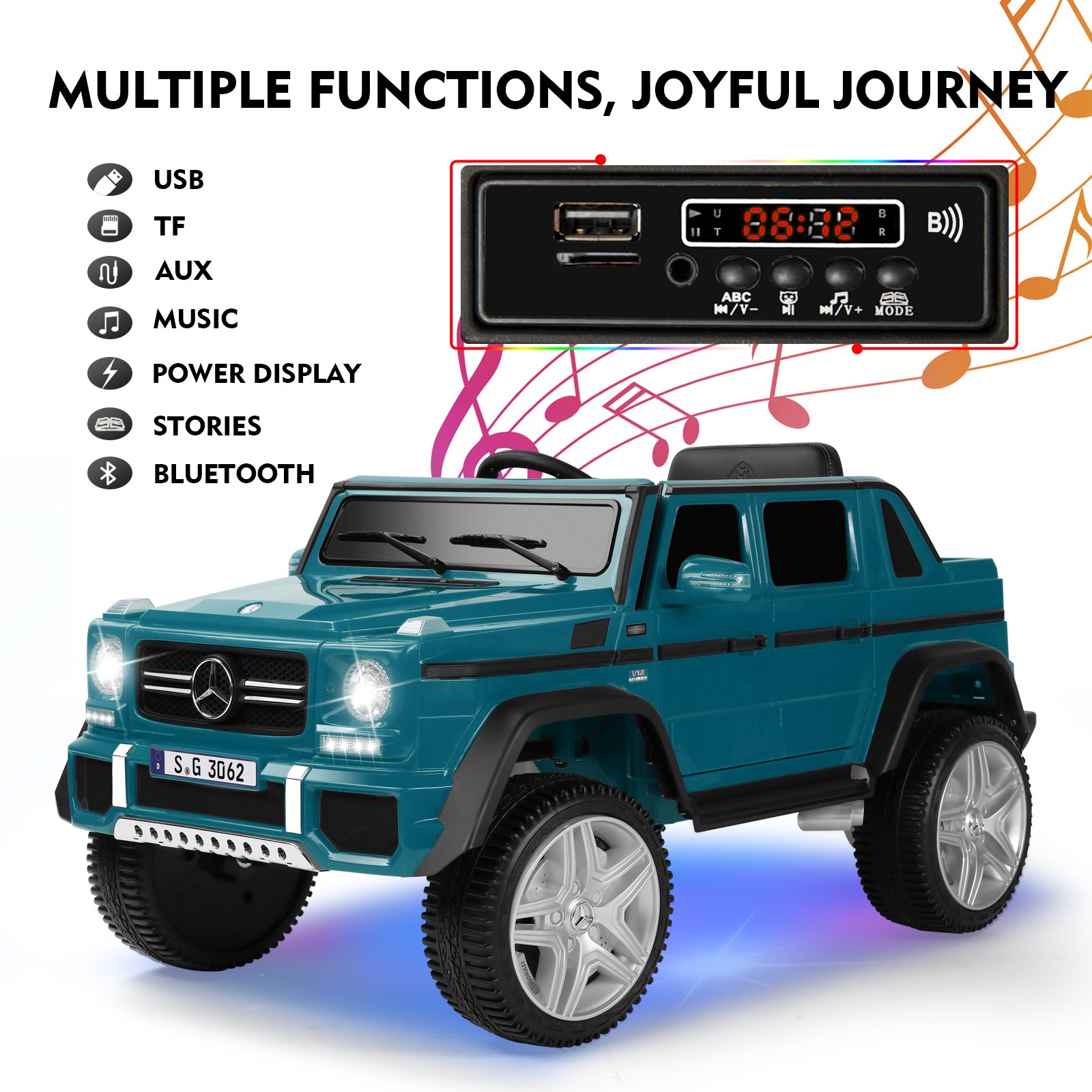 Blue 12V Battery Kids Ride On Car Electric Truck Toy Gift w/MP3+USB+Light+Remote