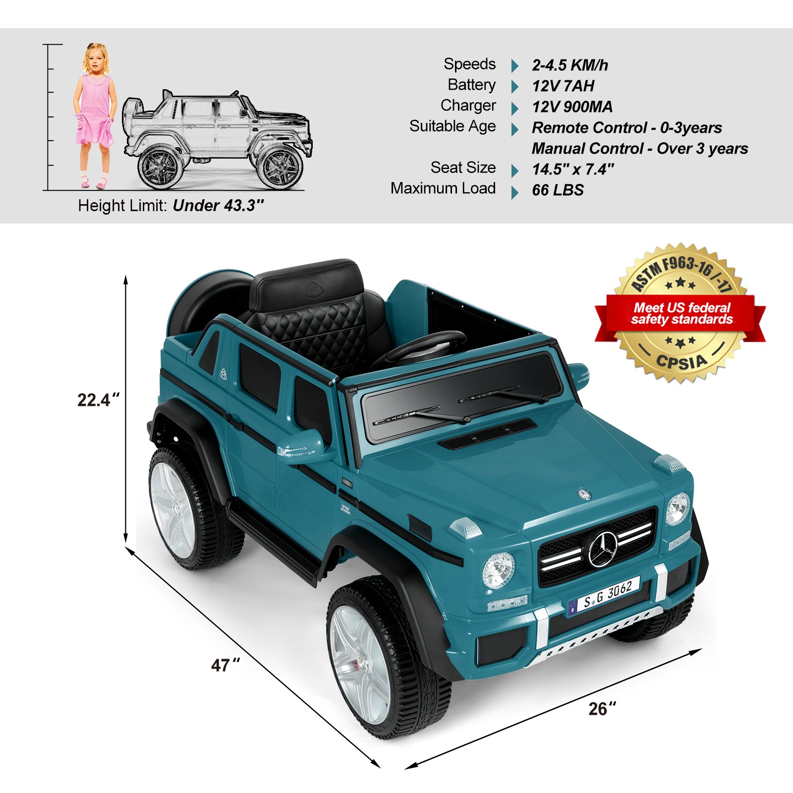 Blue 12V Battery Kids Ride On Car Electric Truck Toy Gift w/MP3+USB+Light+Remote