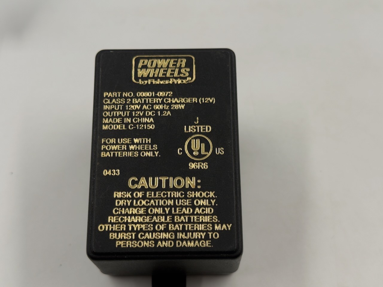 Fisher Price Power Wheels 12-Volt Batter Charger, Model 00801-0972, Used