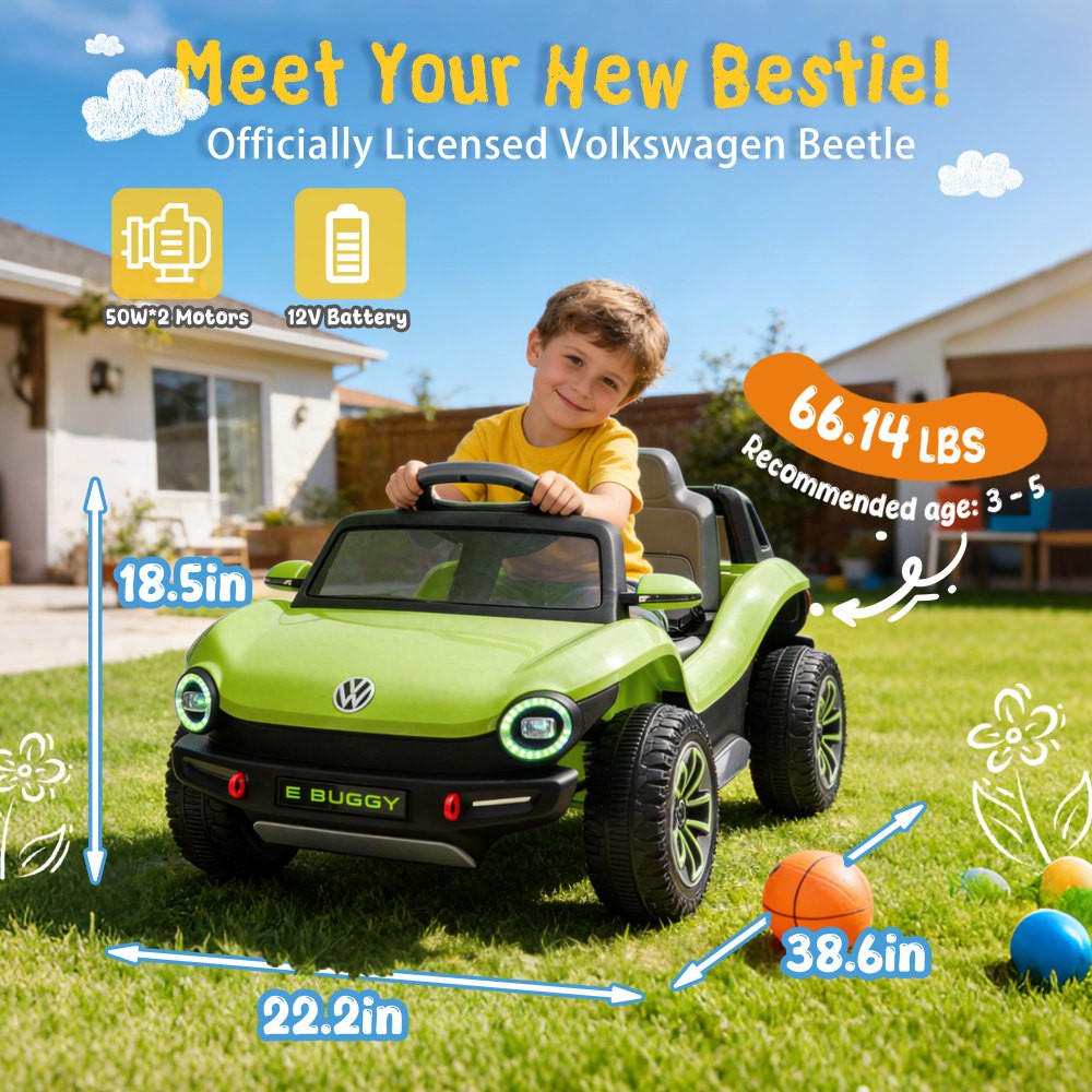 12V Licensed Volkswagen Beetle Kids Ride On Car Electric Truck Toy with Remote