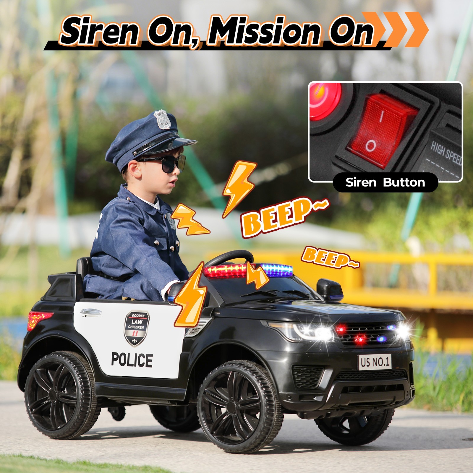 TOBBI 12V Electric Kids Ride on Police Car with Remote Control,Siren, Music